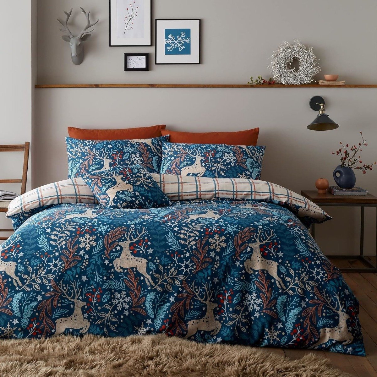 Portfolio Home Winter Stags Blue Duvet Cover Set - Single