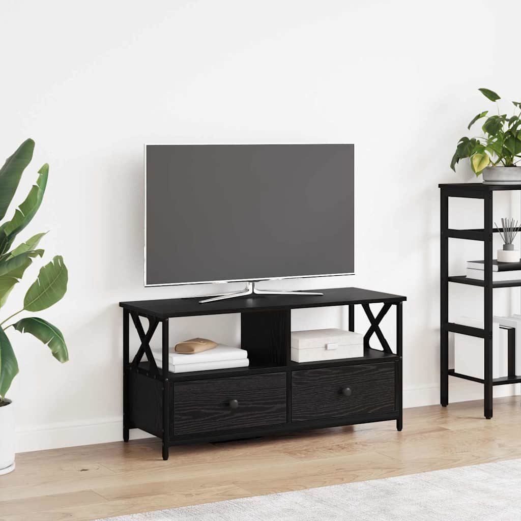 Walplus Engineered Wood TV Cabinet - Black Oak - 90 x 33 x 45 cm