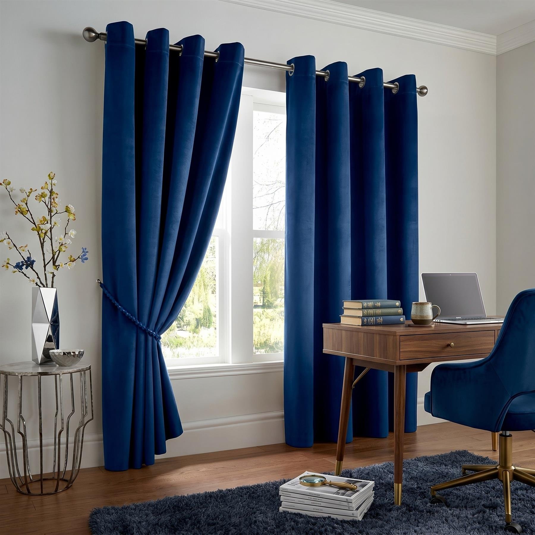 Luxury Living Velvet Eyelet Blackout Curtains 168cm x 229cm - Navy