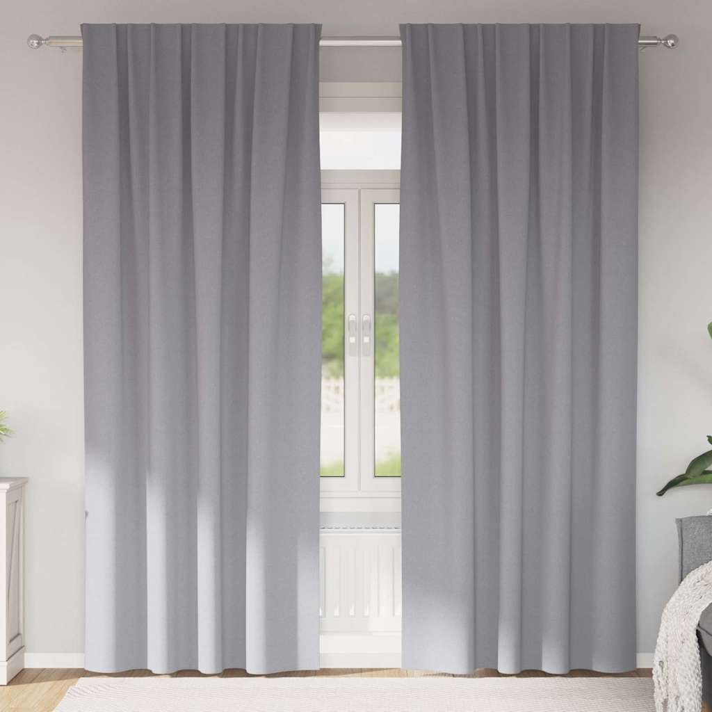 Walplus Set of 2 Ring Top Blackout Curtains - Light Grey - 245 x 140 cm