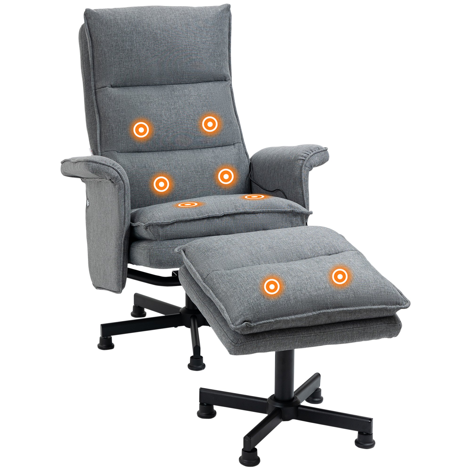 HOMCOM Swivel Massage Recliner Armchair with Remote Control - Grey