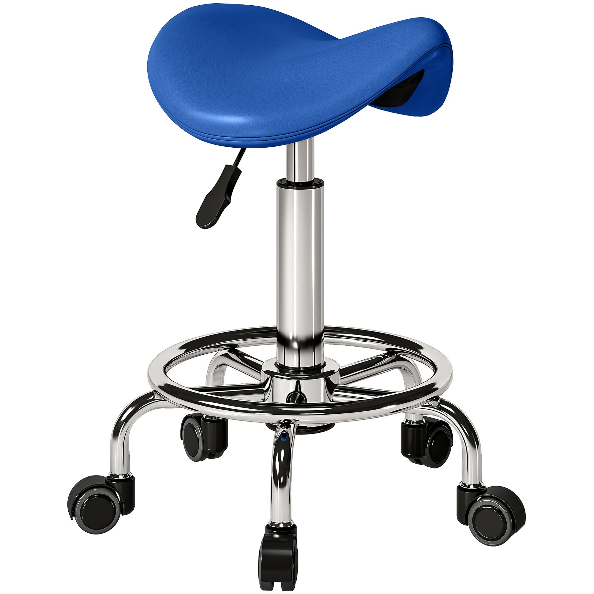 HOMCOM PU Leather Adjustable Rolling Salon Chair for Massage - Blue
