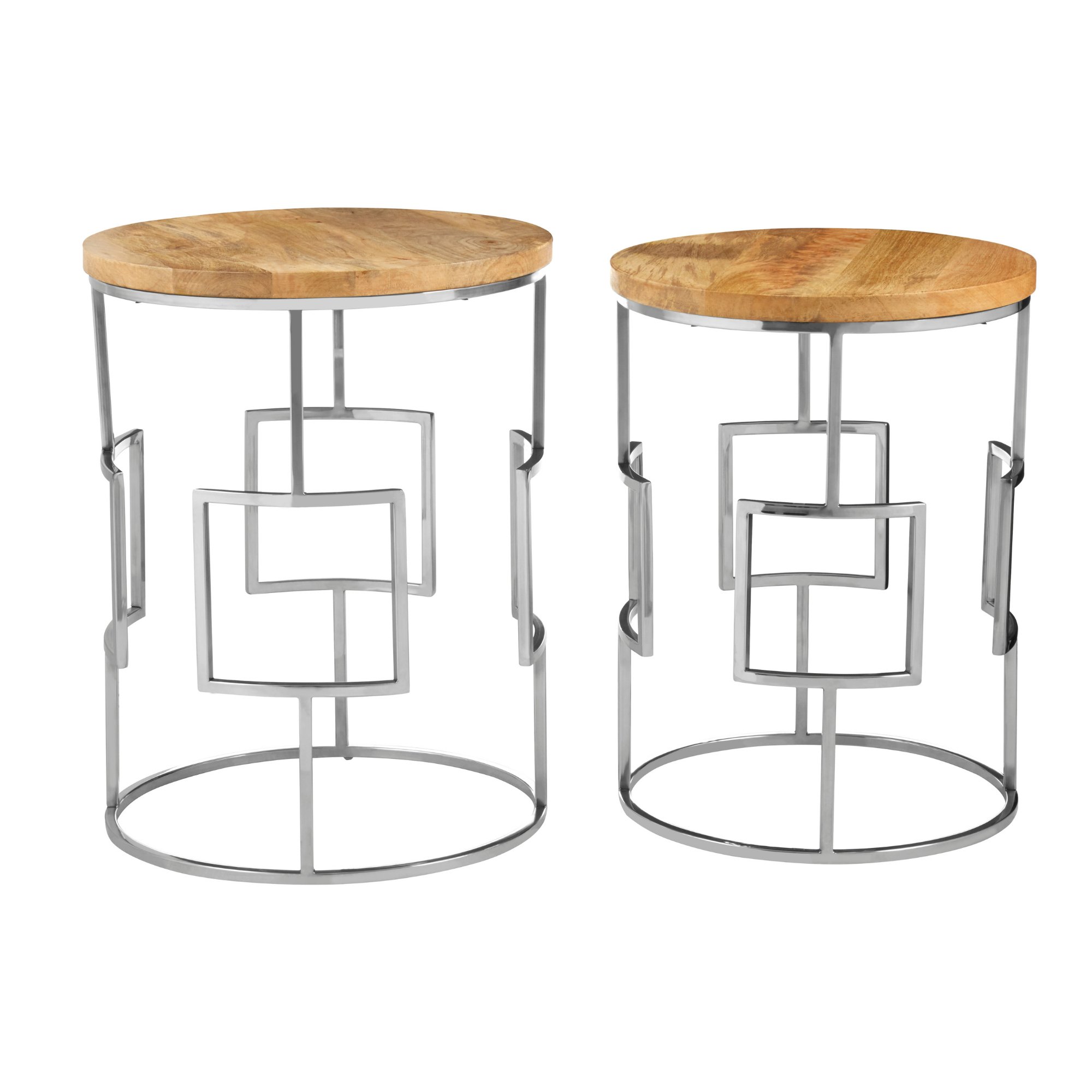 Orsina Agra Set of 2 Mango Wood Nesting Tables – Natural & Silver