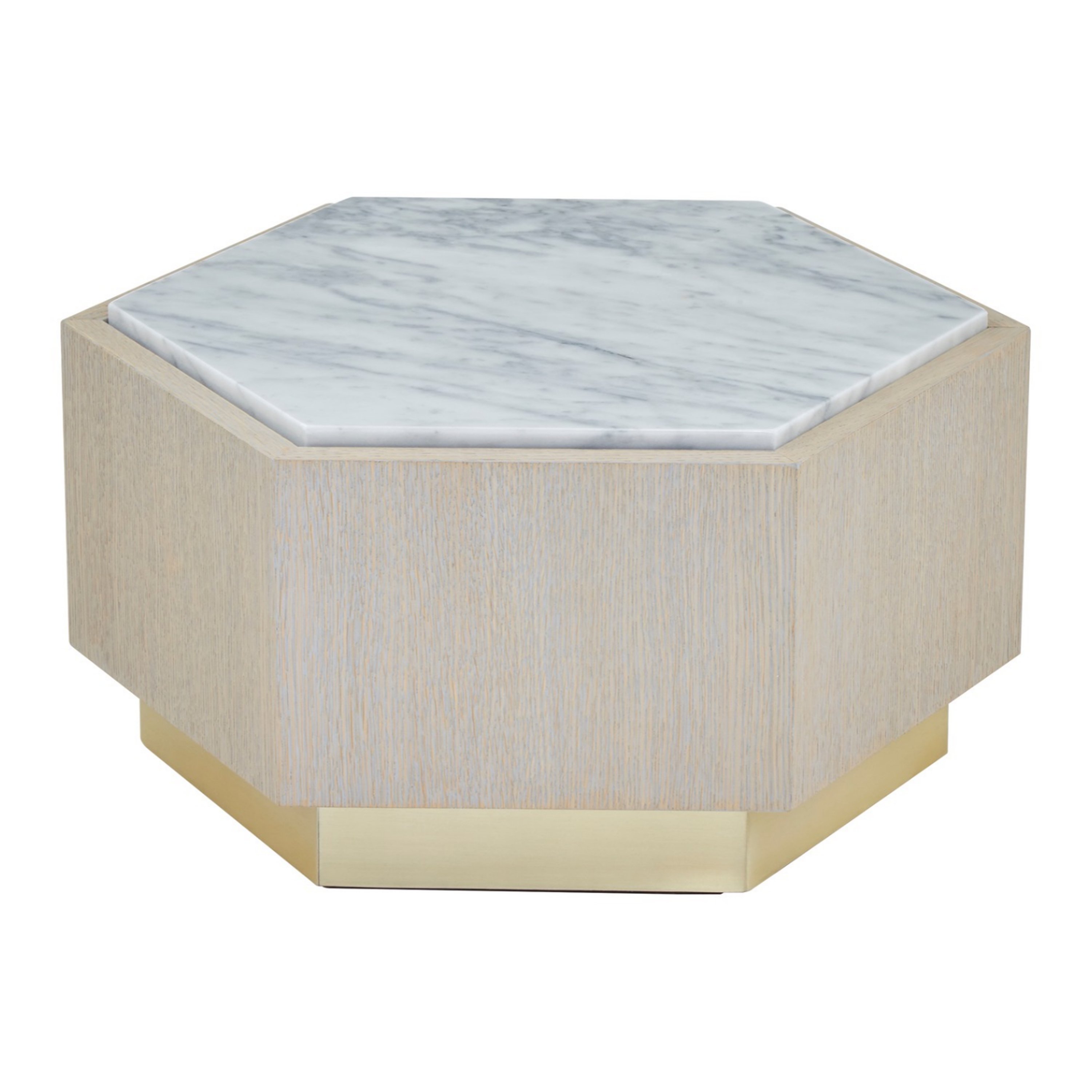 Orsina Villi Marble Wooden Hexagon Side Table – White & Natural & Gold