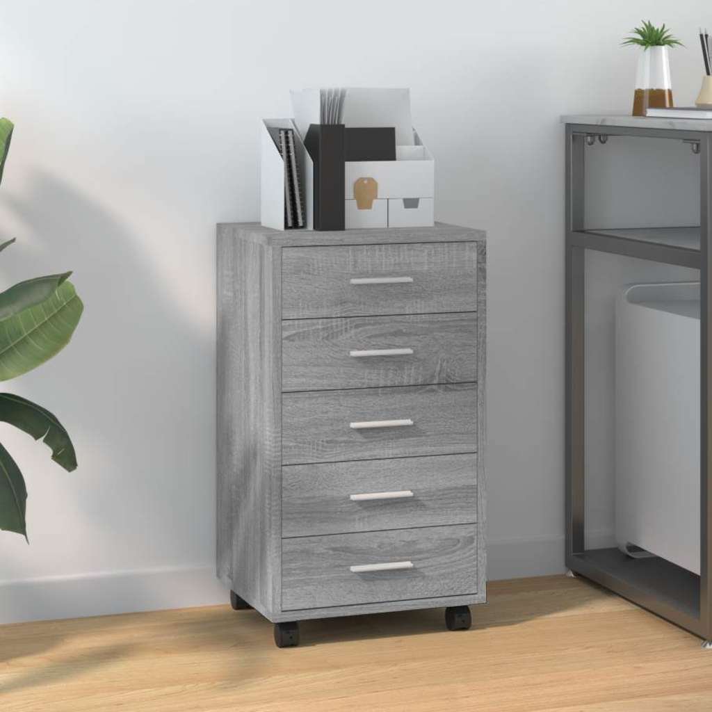 Walplus Engineered Wood 5 Drawer Drawer Cabinet - Grey and Oak - 33 x 38 x 63 cm