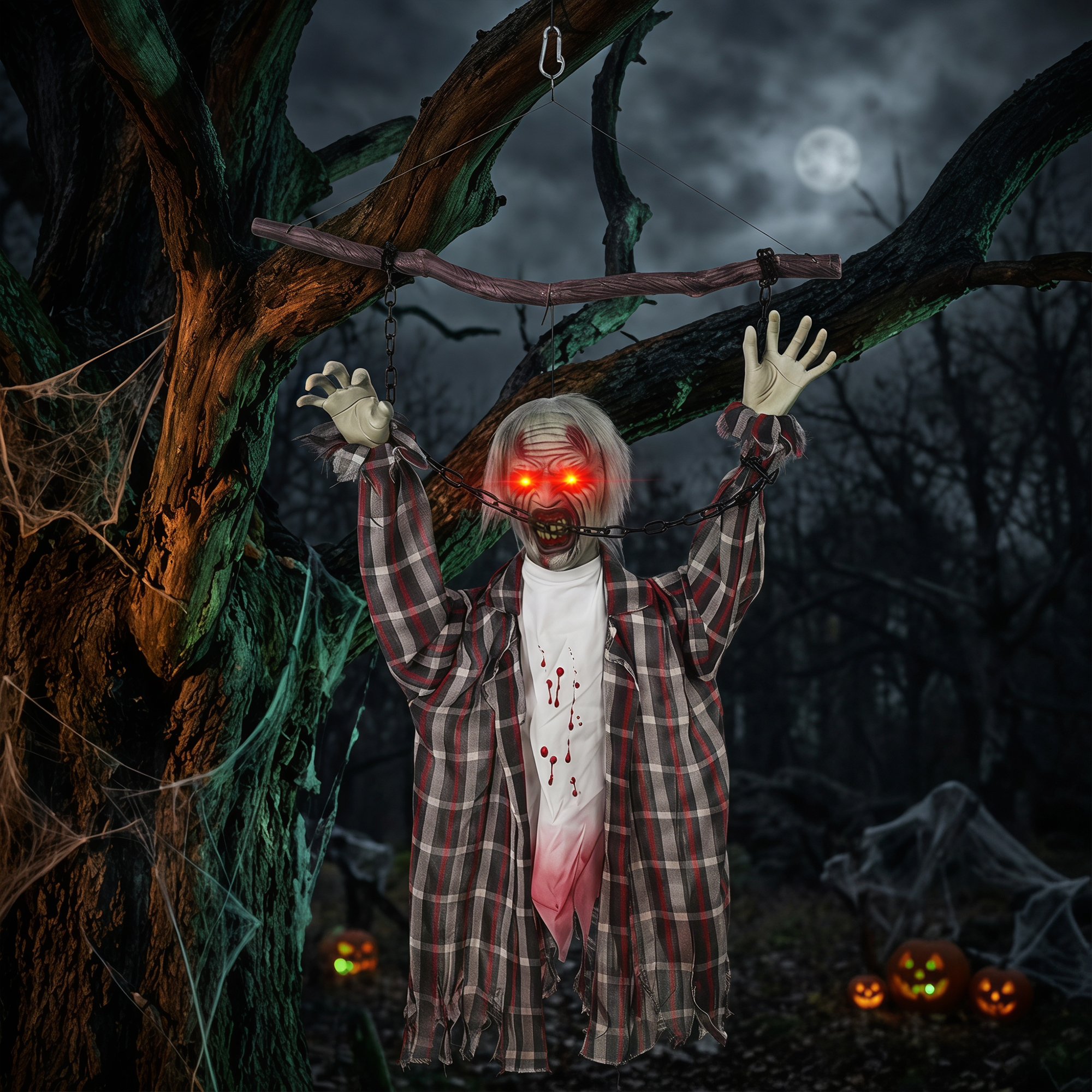HOMCOM Animated Halloween Hanging Zombie Decoration
