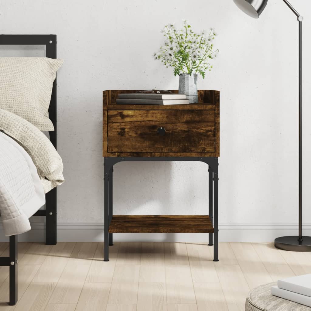 Walplus Engineered Wood Bedside Table - Dark Oak - 40.5 x 31 x 60 cm