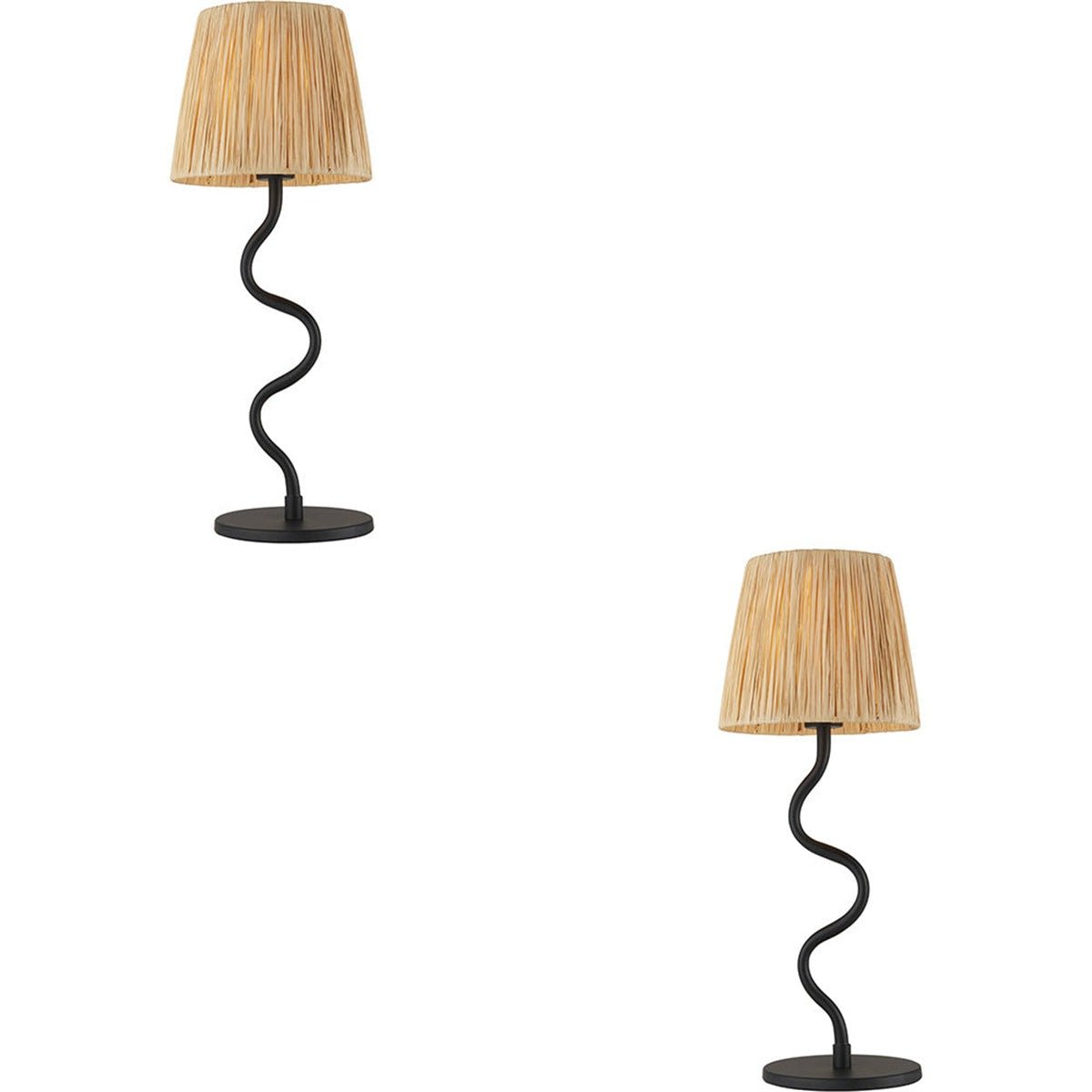 Loops Direct Pack of 2 Metal and Rattan Table Lamp - Matt Black