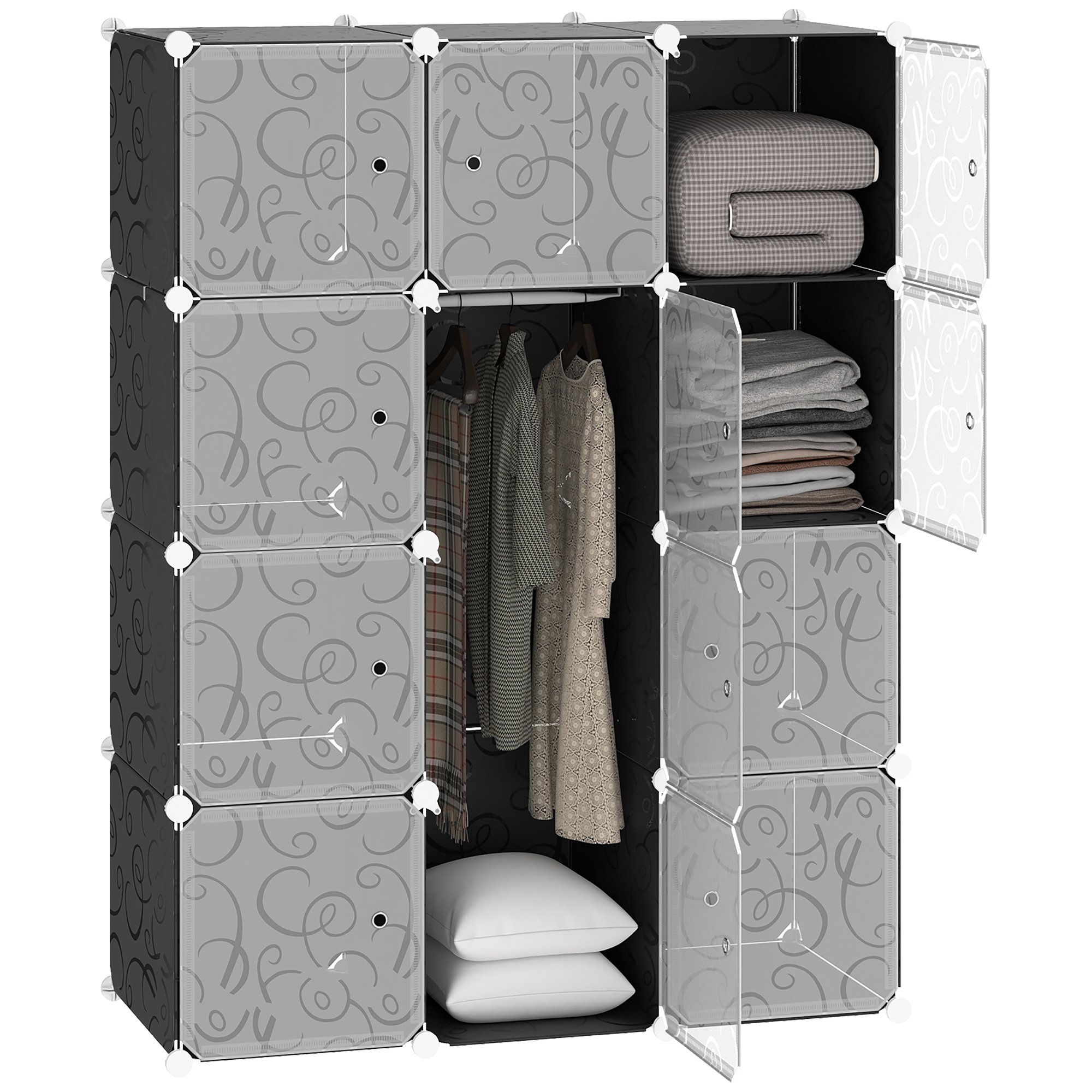 HOMCOM 12 Closet Cube Modular Storage Cabinet - White and Black