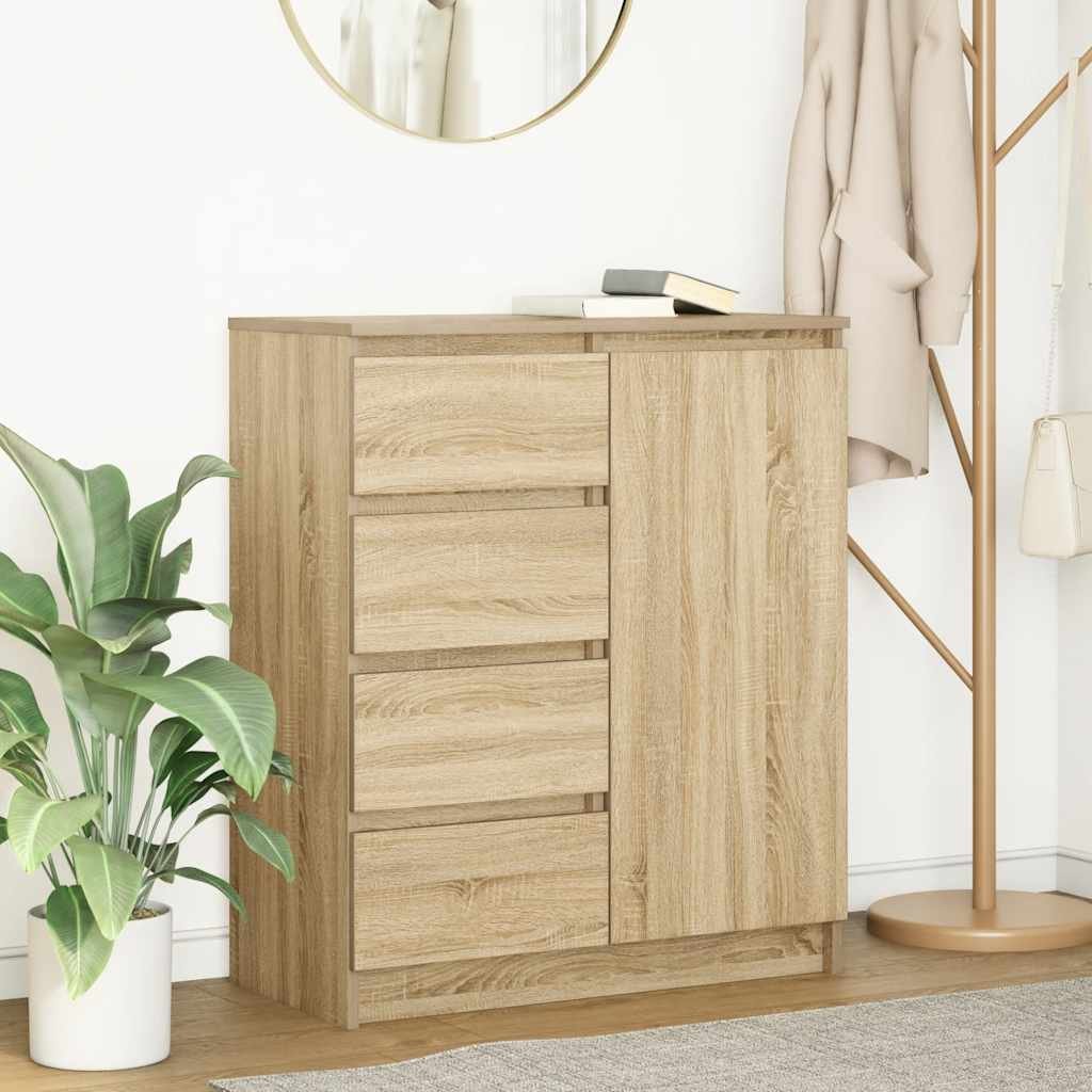 Walplus Engineered Wood Drawer Sideboard - Light Oak - 71 x 35 x 84 cm