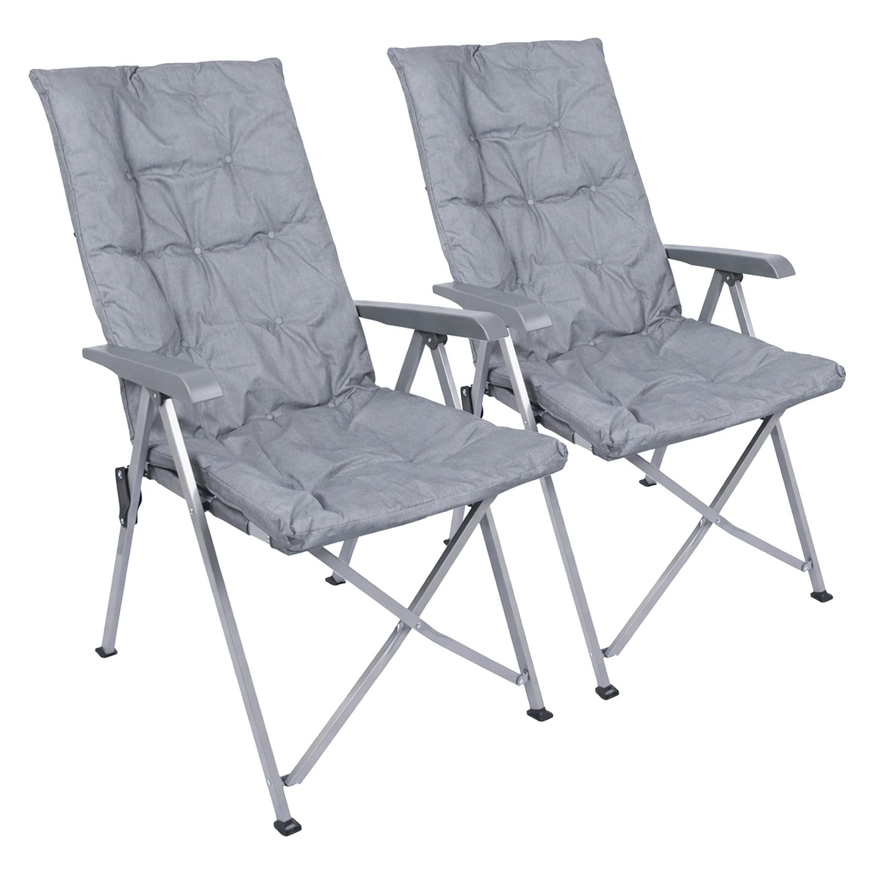 Harbour Housewares High Back Padded Reclining Camping Chairs Pack of 2 - Grey
