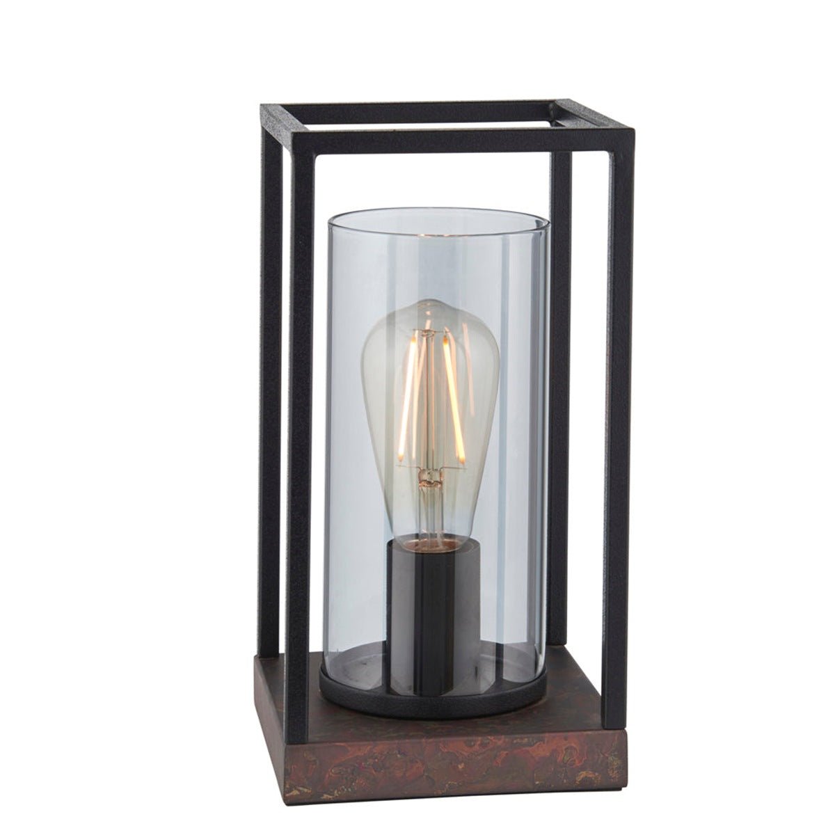 Loops Direct Steel and Glass Table Lamp - Black and Bronze Patina