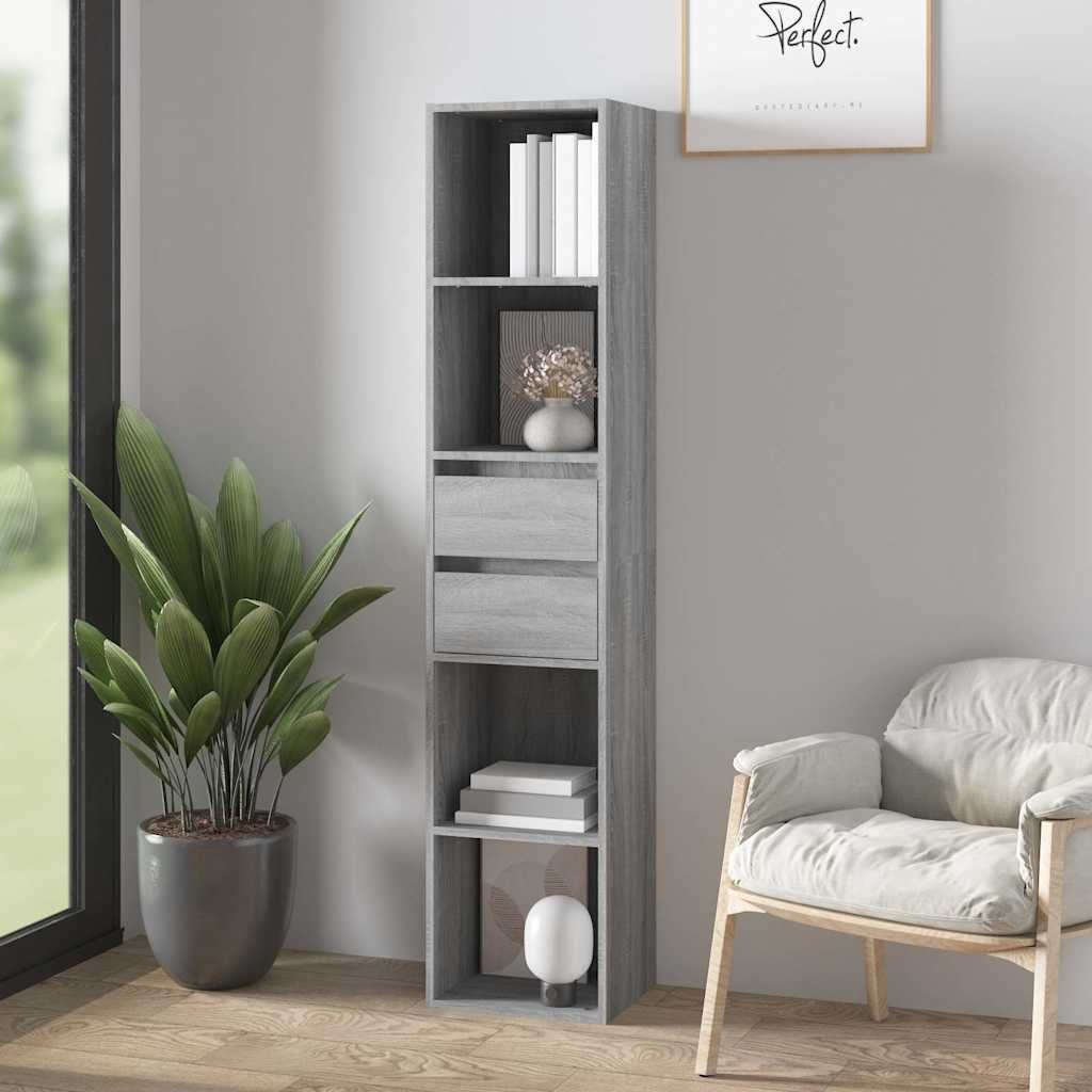 Walplus 4 Compartment Book Cabinet - Grey and Oak - 36 x 30 x 171 cm