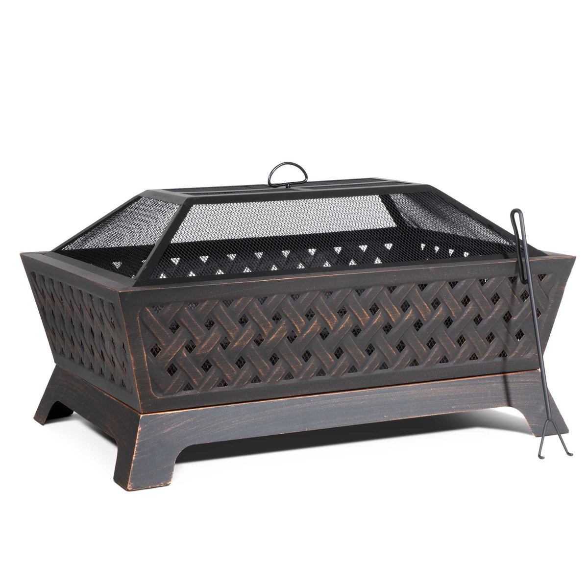 Dellonda Steel Rectangular Outdoor Fire Pit - Antique Bronze