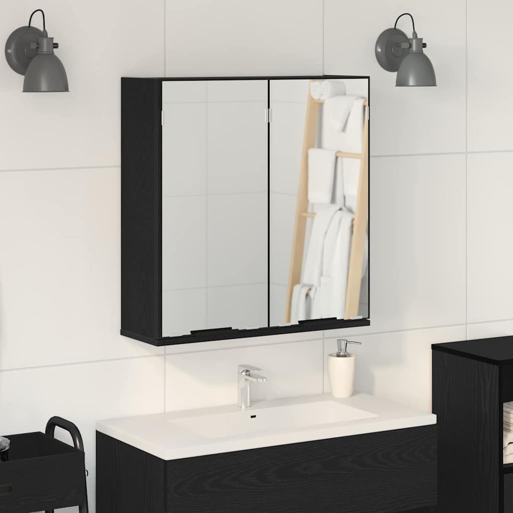 Walplus Engineered Wood Mirror Cabinet - Black Oak - 64 x 20 x 67 cm
