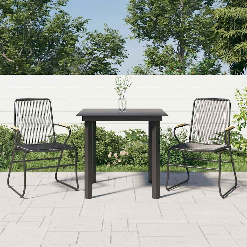 Walplus 3 Piece Rattan Garden Dining Set - Black - 59 x 58 x 85.5 cm