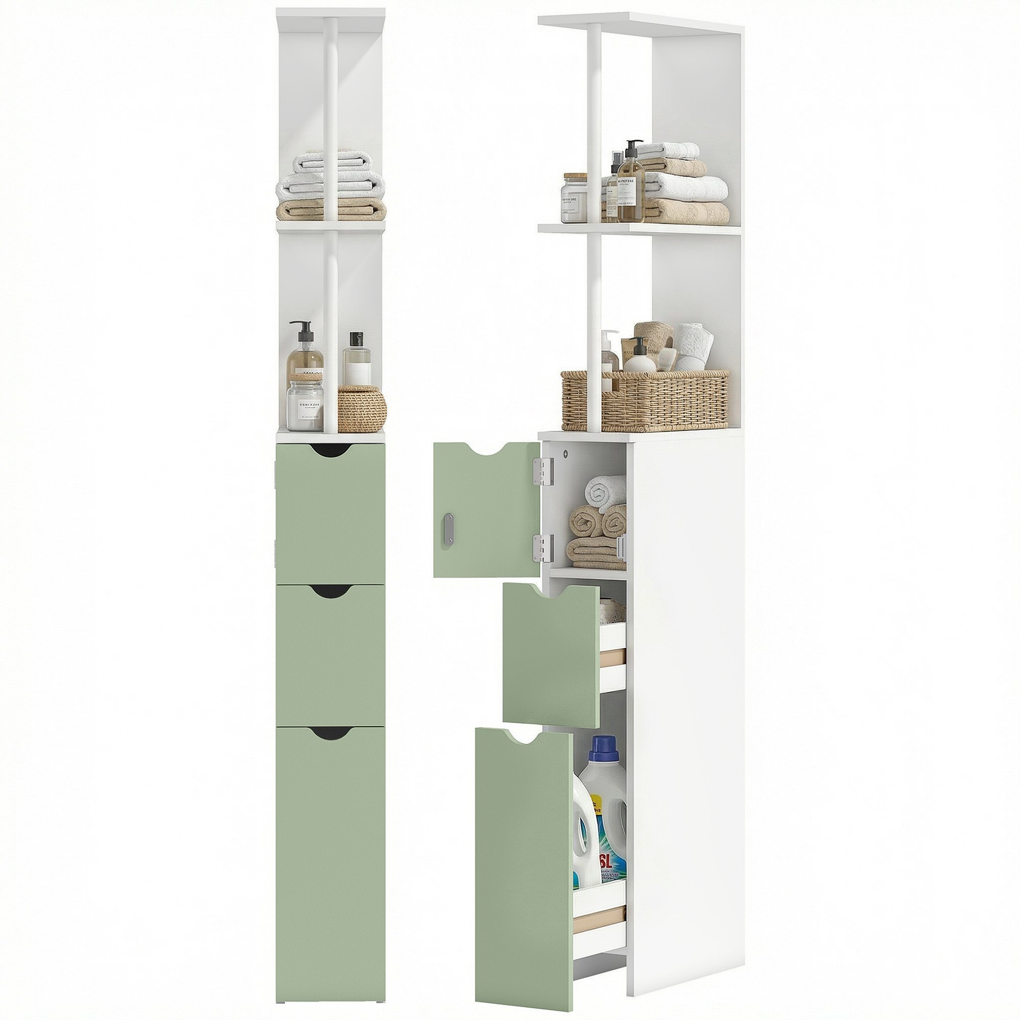 HOMCOM 2 Tier Tall Freestanding Slim Bathroom Storage Cabinet - White