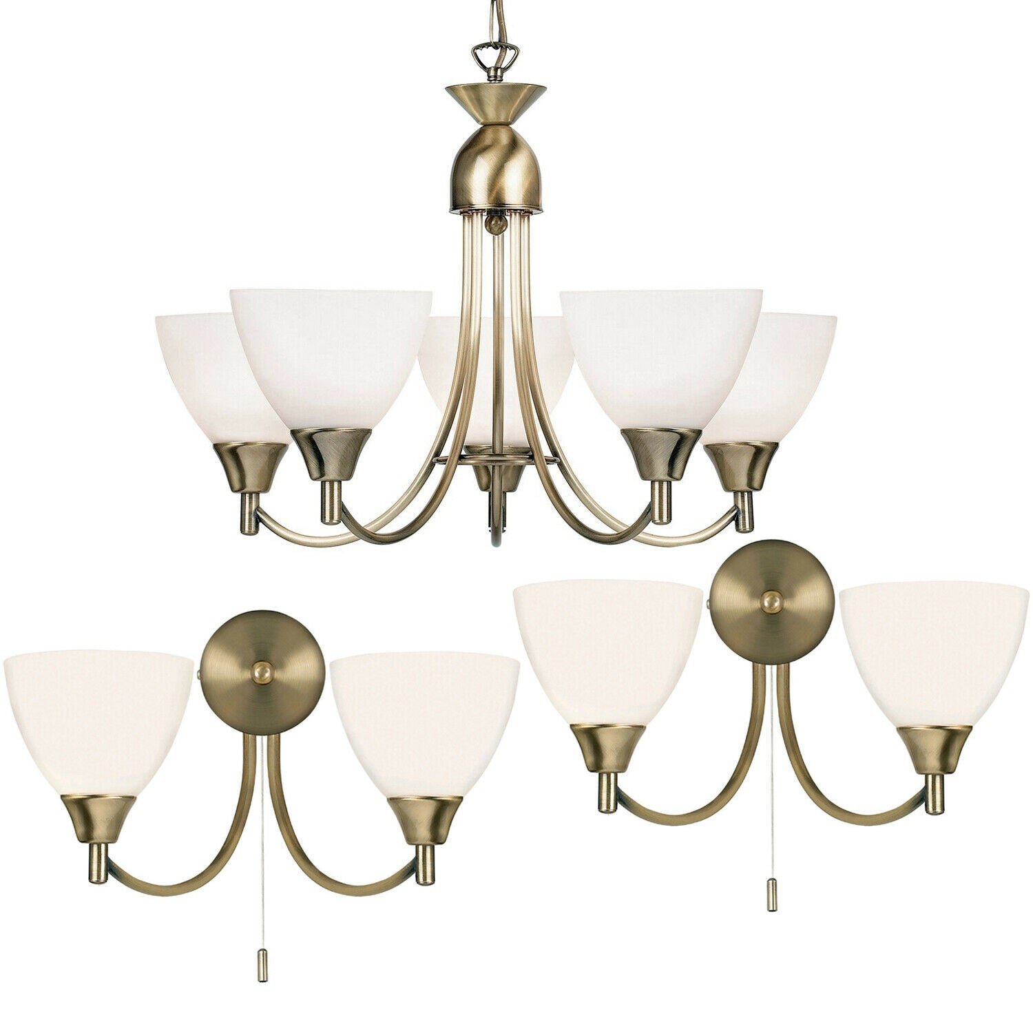 Loops Direct Steel and Glass Lighting Set - Antique Brass 5 Lights