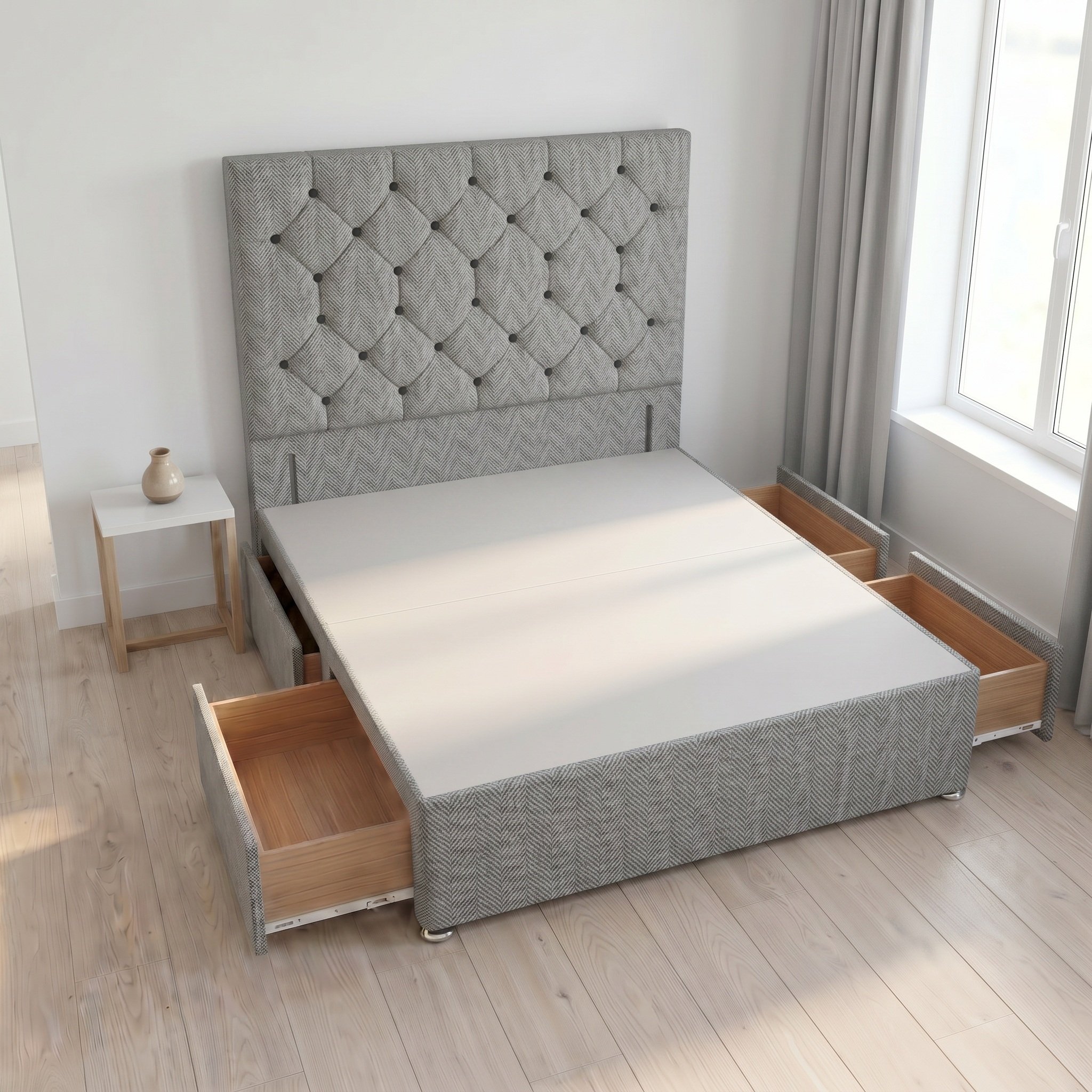 Somnior Diamante Tweed 6FT Super King 4 Drawer Divan Bed Base - Grey