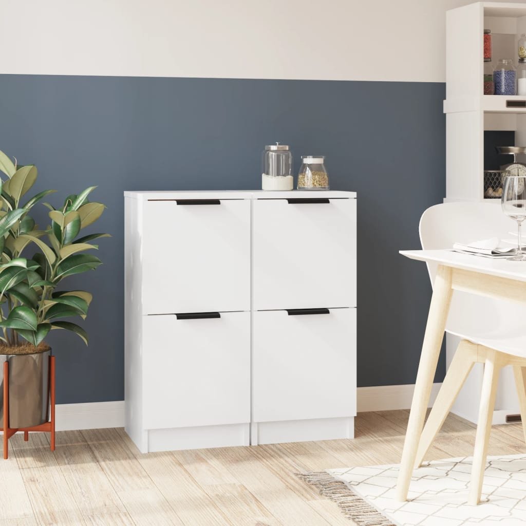 Walplus Pack of 2 Engineered Wood Buffet Sideboard - White - 30 x 30 x 70 cm