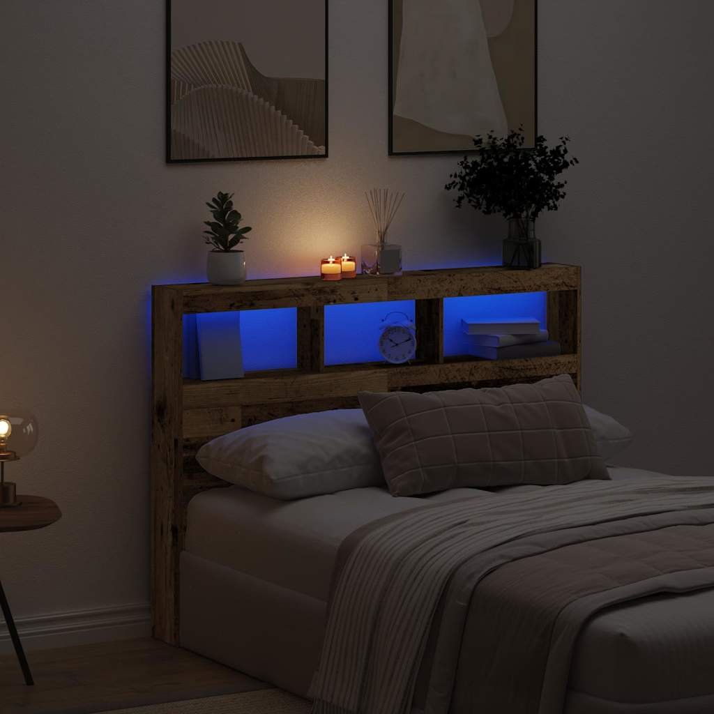 Walplus Engineered Wood LED Headboard Cabinet - Dark Wood - 140 x 17 x 102 cm