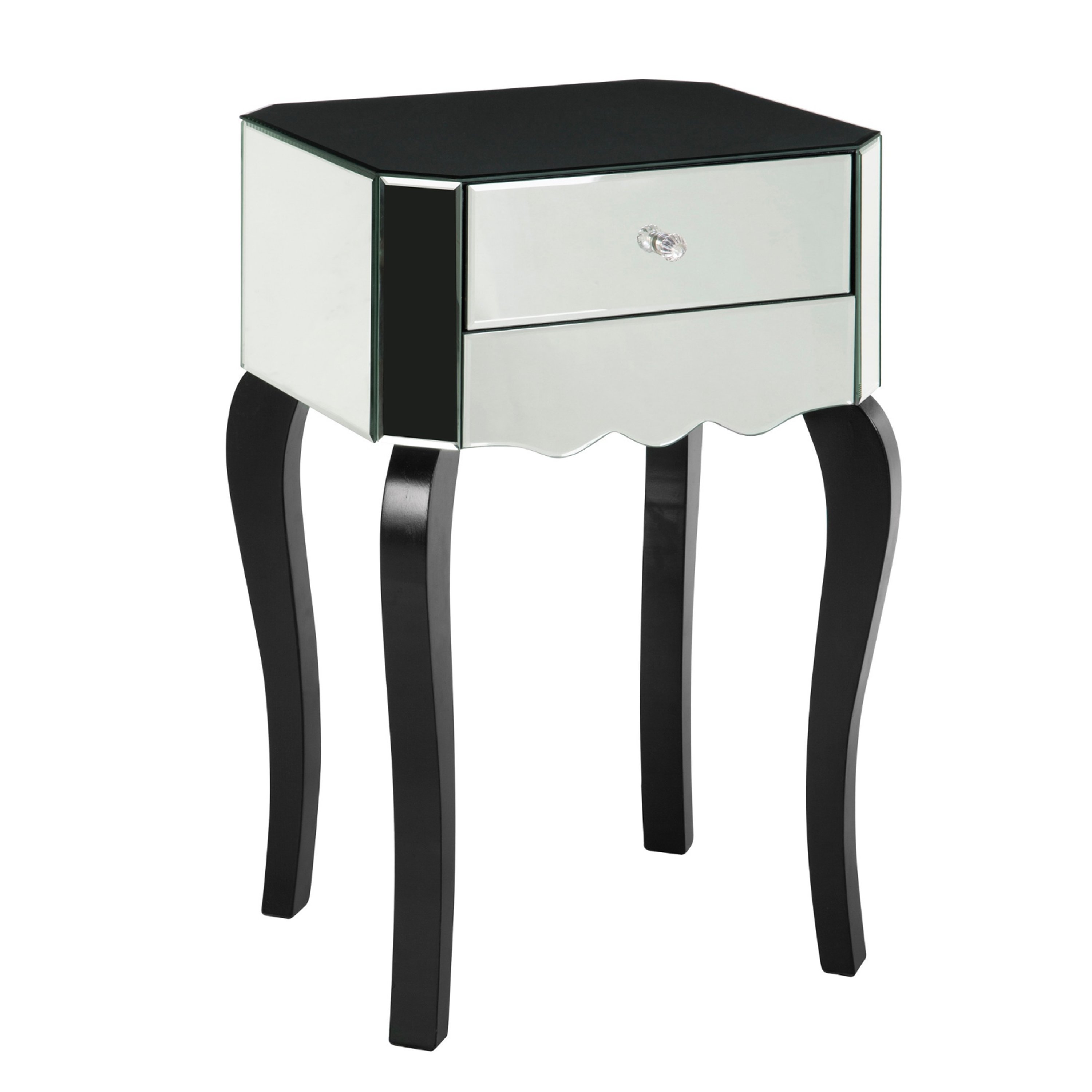 Orsina Mirrored Glass 1 Drawer Side Table - Black And Silver