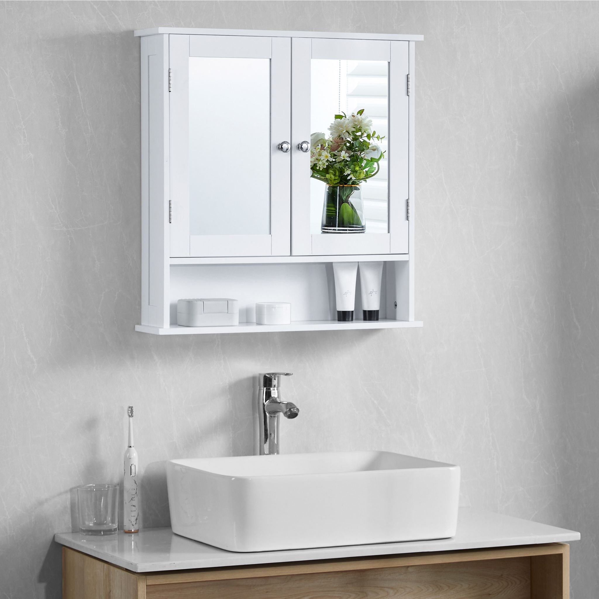 Bath Vida Priano 2 Door Mirrored Bathroom Wall Cabinet With Shelf - White