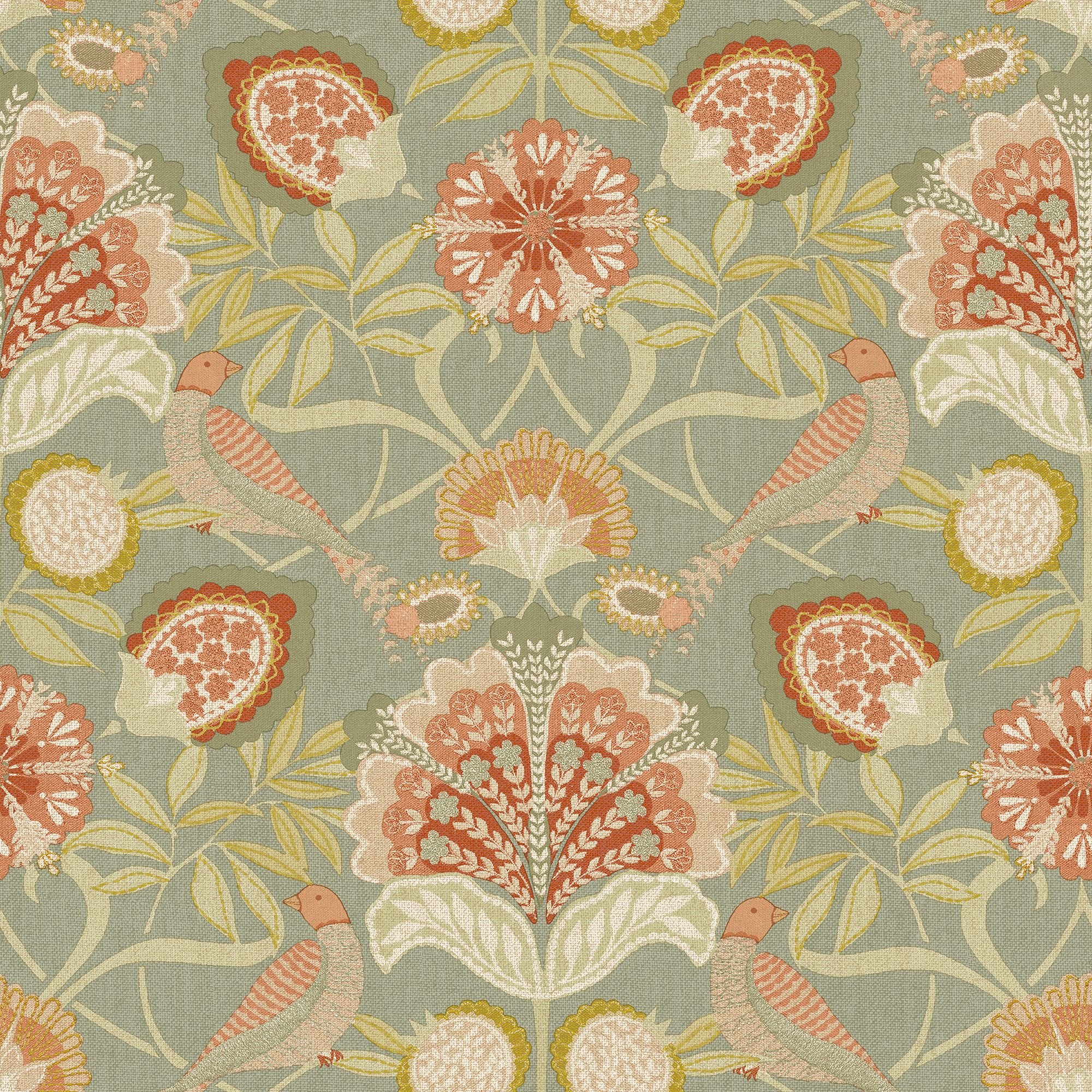 Grandeco Persian Damask Textured Wallpaper - Sage Green