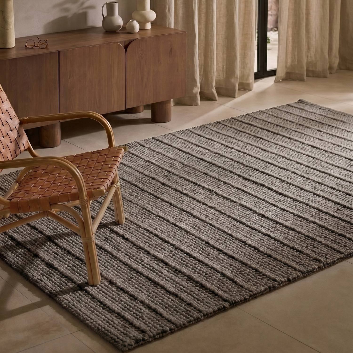 Ted Baker Brown Camden Parker Hand Woven  Striped Wool Rug - 80 x 150cm