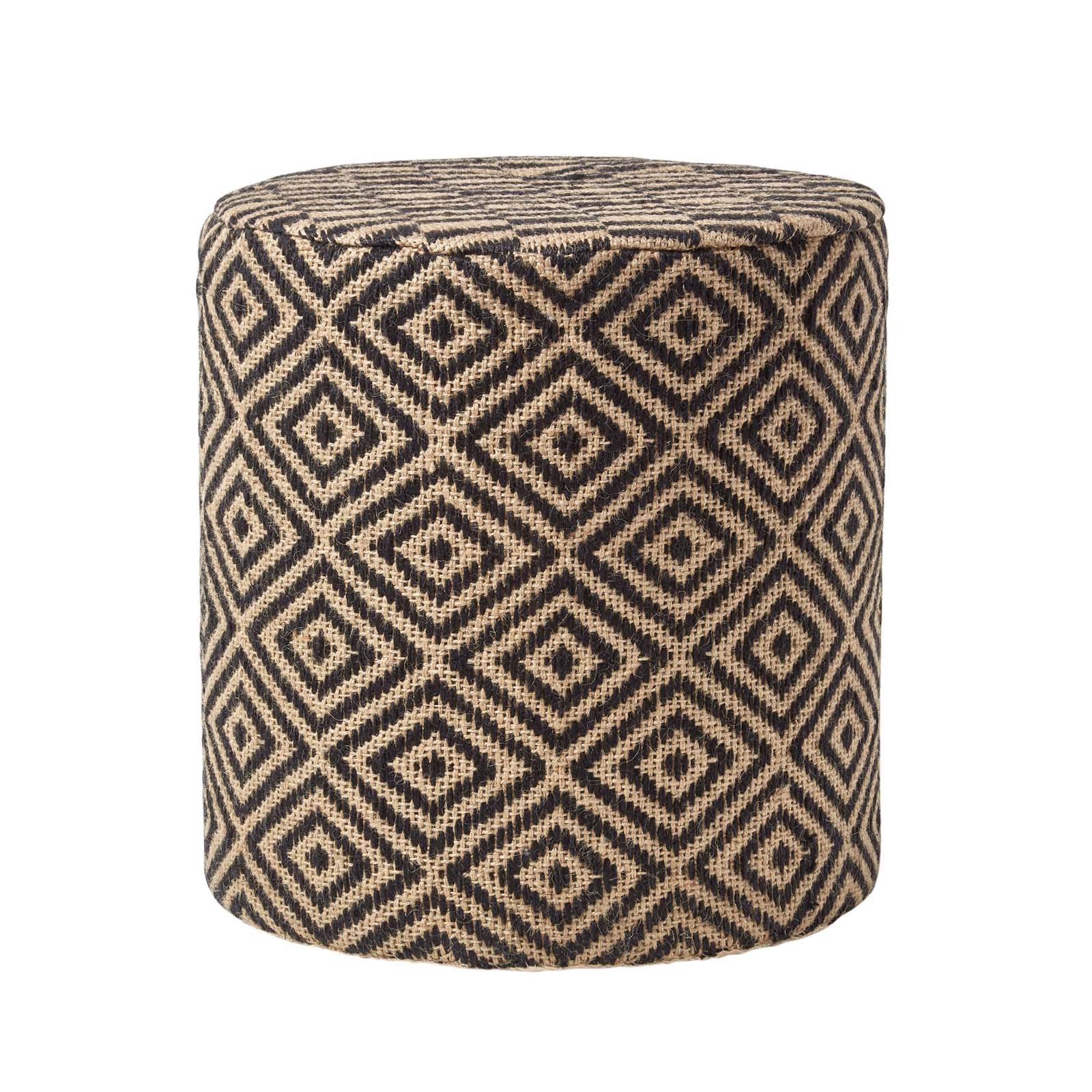 Homescapes Jute Herringbone Round Pouff – 40 x 40 x 42 cm – Black and Off-White