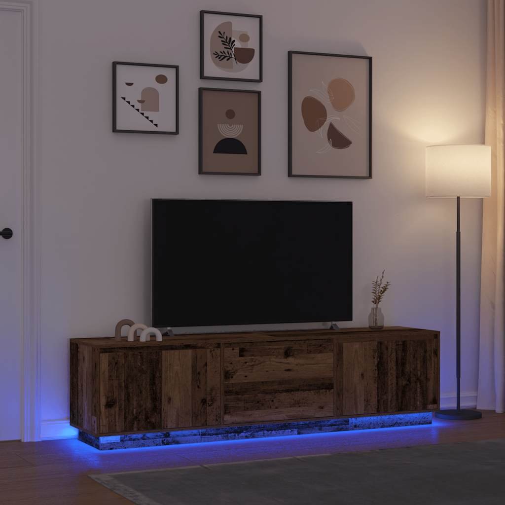 Walplus LED Engineered Wood TV Cabinet - Dark Wood - 193.5 x 41 x 50 cm
