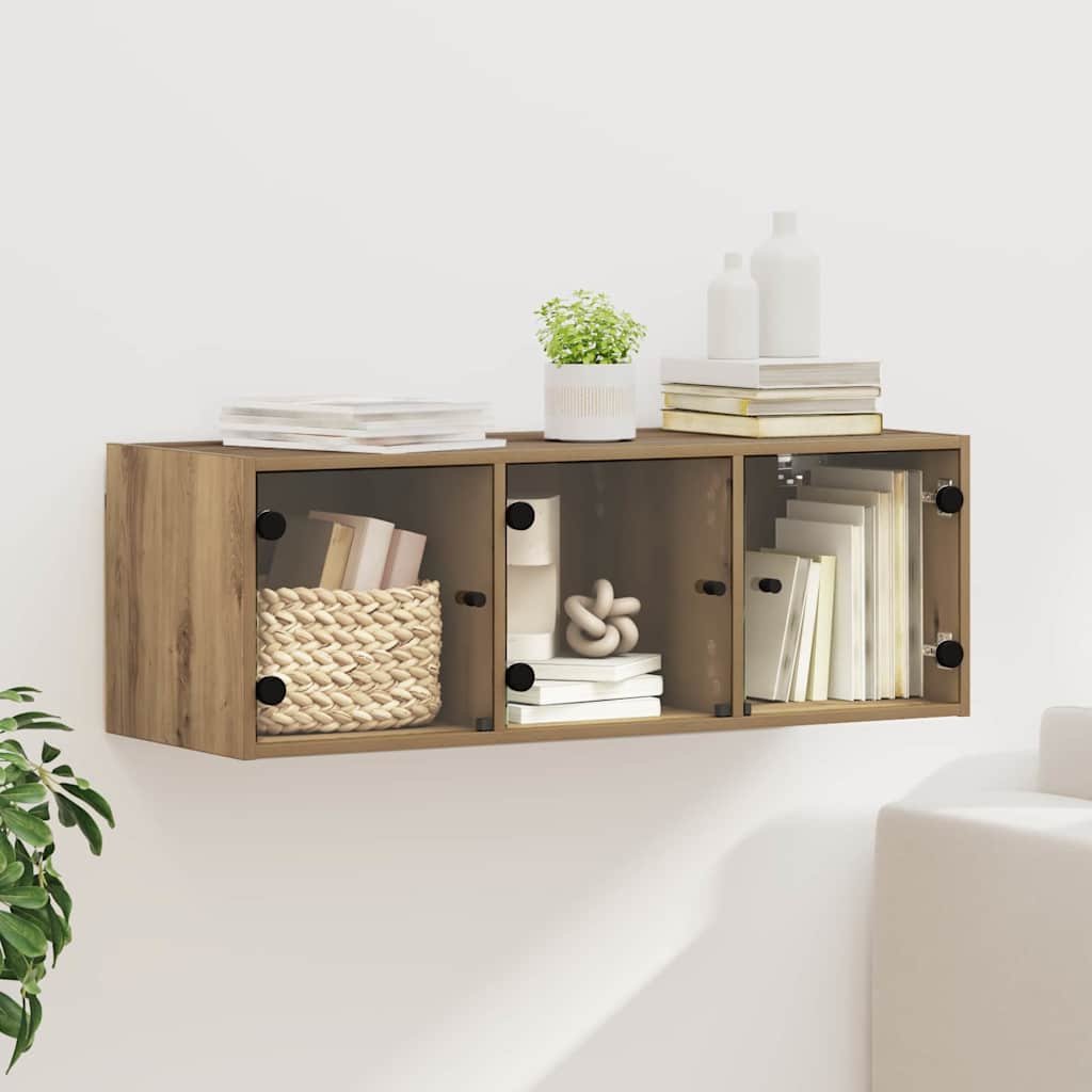 Walplus Engineered Wood Glass Door Wall Cabinet - Oak - 102 x 37 x 35 cm