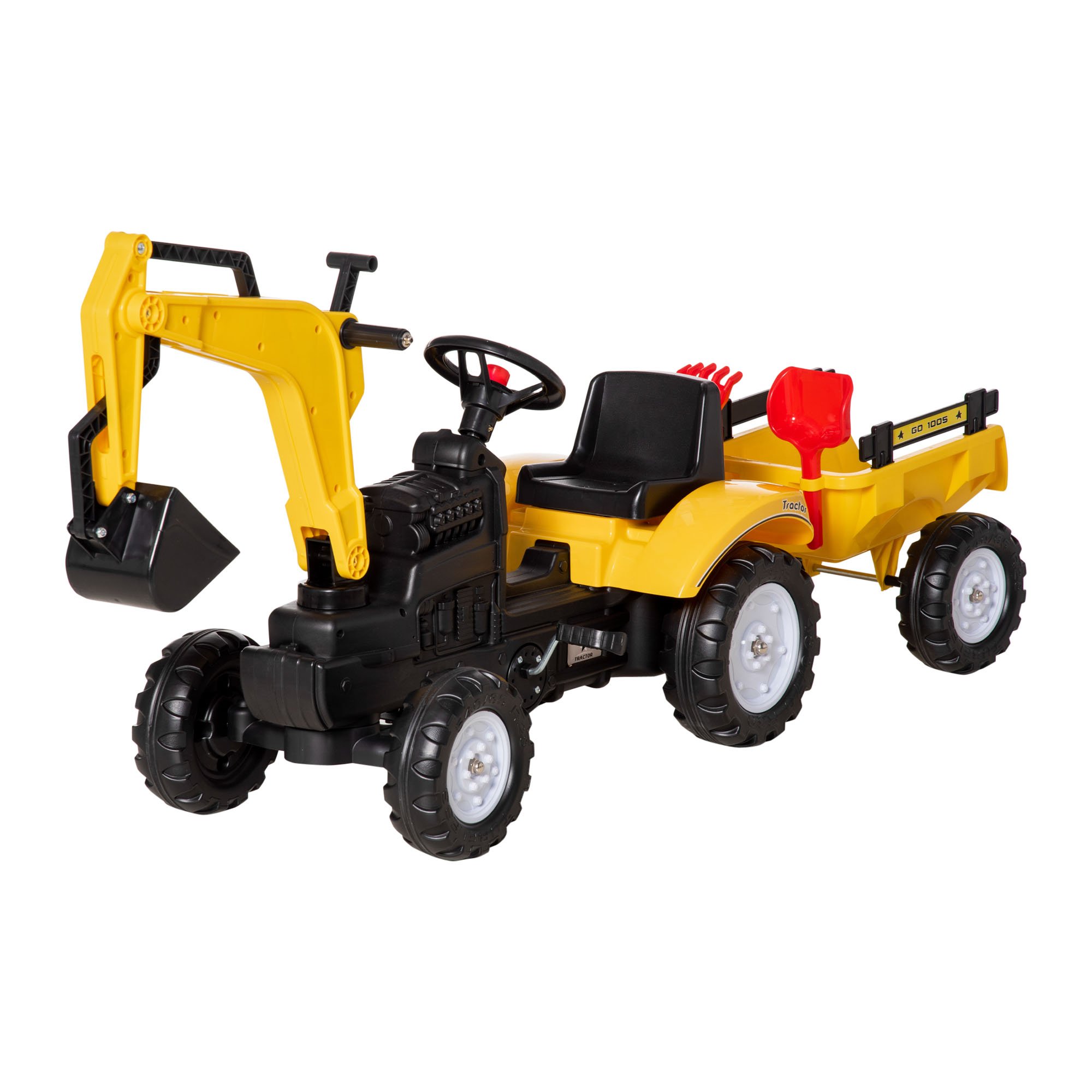 HOMCOM 3 in 1 Ages 3 to 6 Years Removable Trailer Ride On Tractor – Yellow
