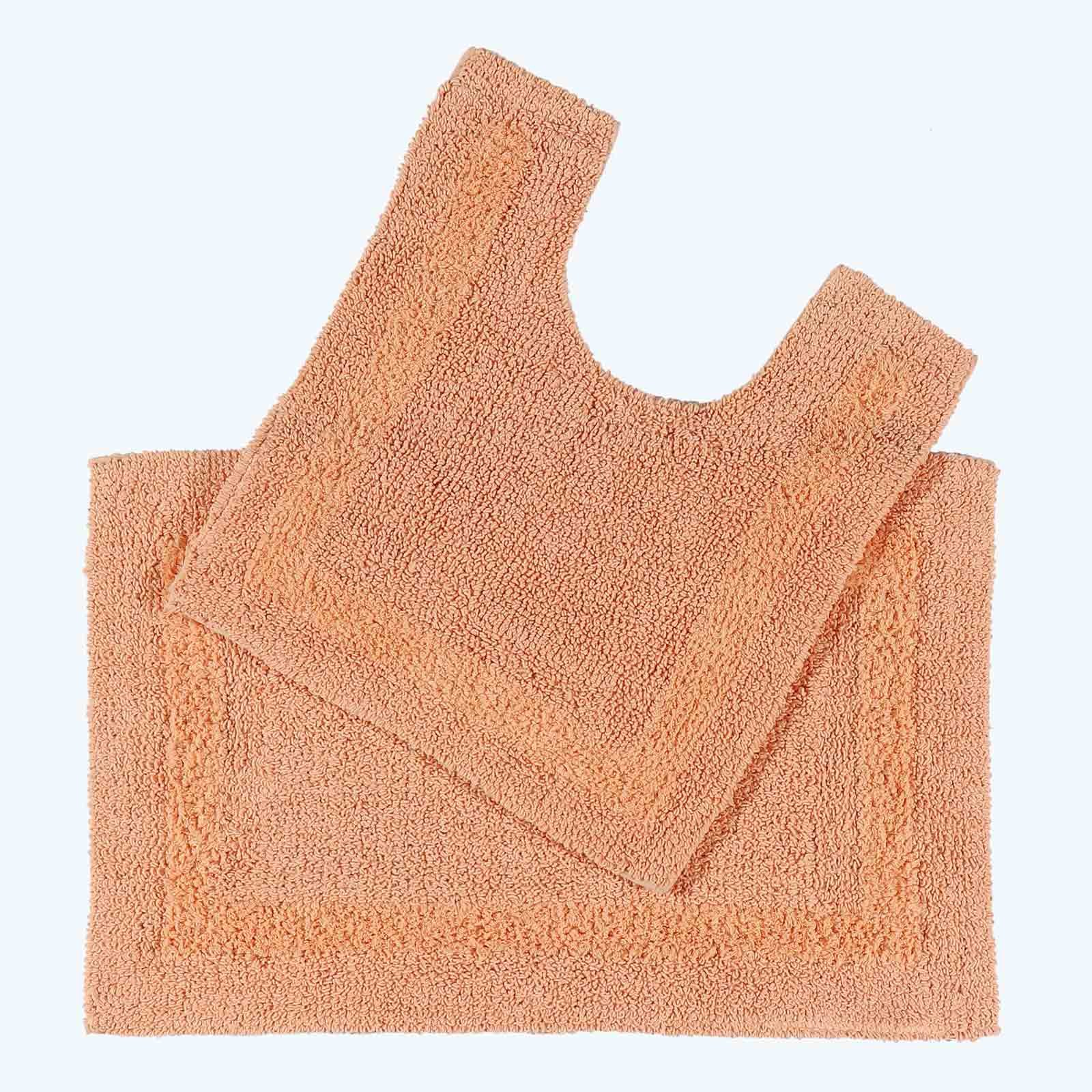 Homescapes Reversible Cotton 2 Piece Bath Mat Set - Peach