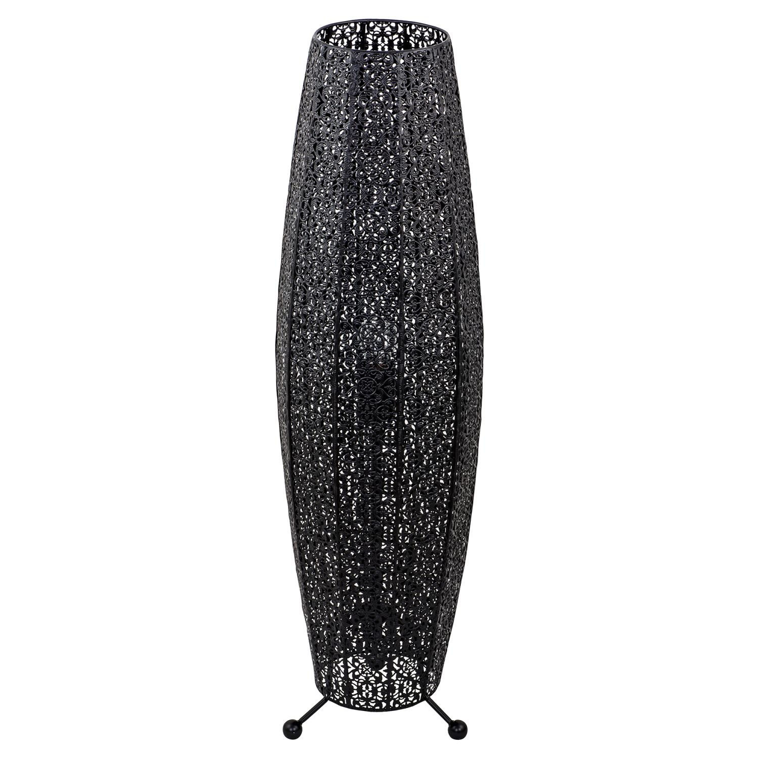 Happy Homewares Ornate Floral Moroccan in Black Gloss Floor Lamp - 30cm