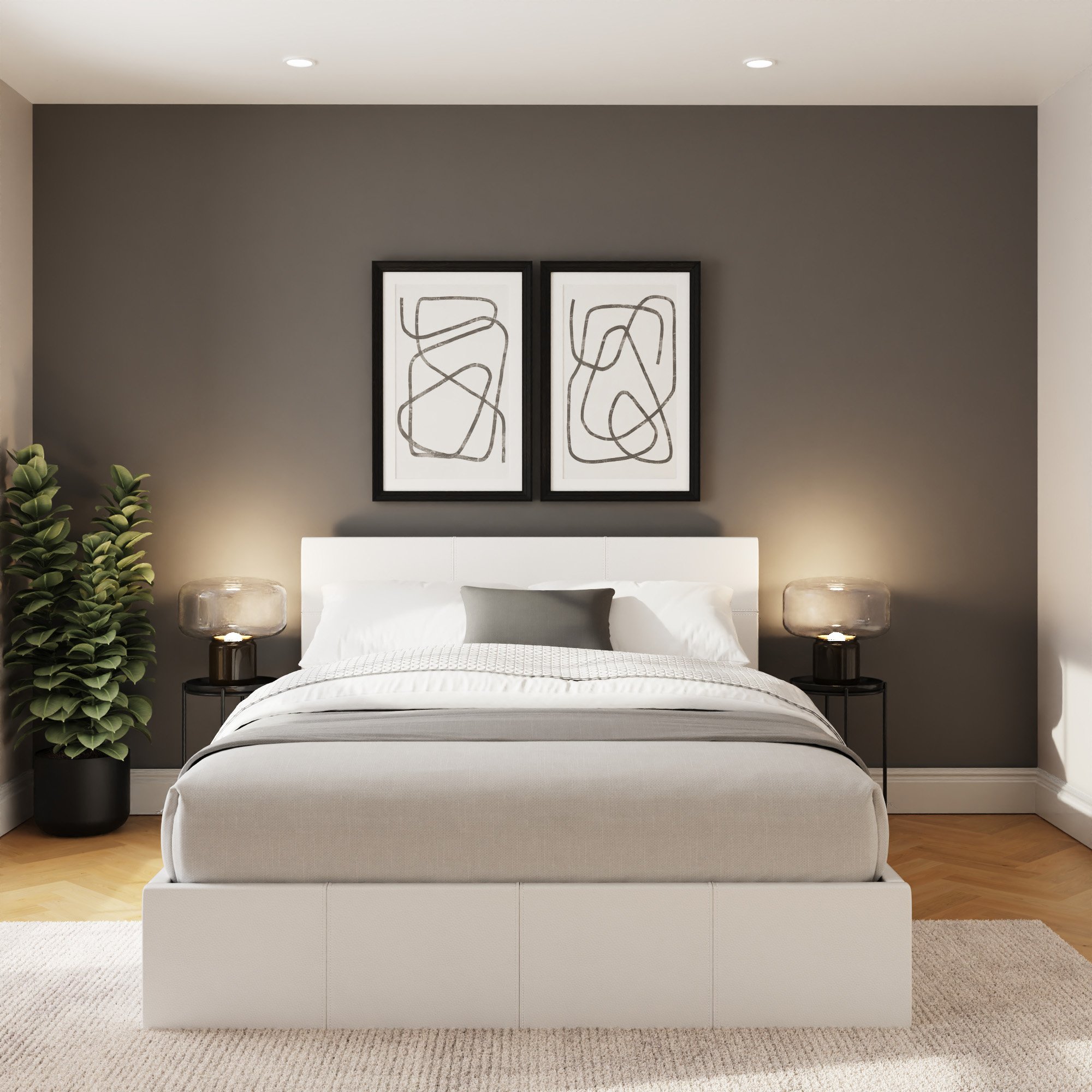 GFW End Lift King Size Faux Leather Ottoman Bed with Mattress - White
