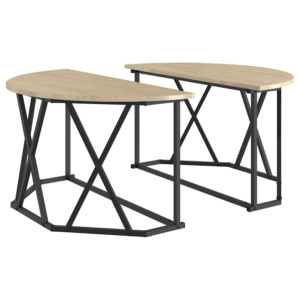 Walplus Engineered Wood and Steel Coffee Table - Sonoma Oak - 80 x 80 x 42 cm