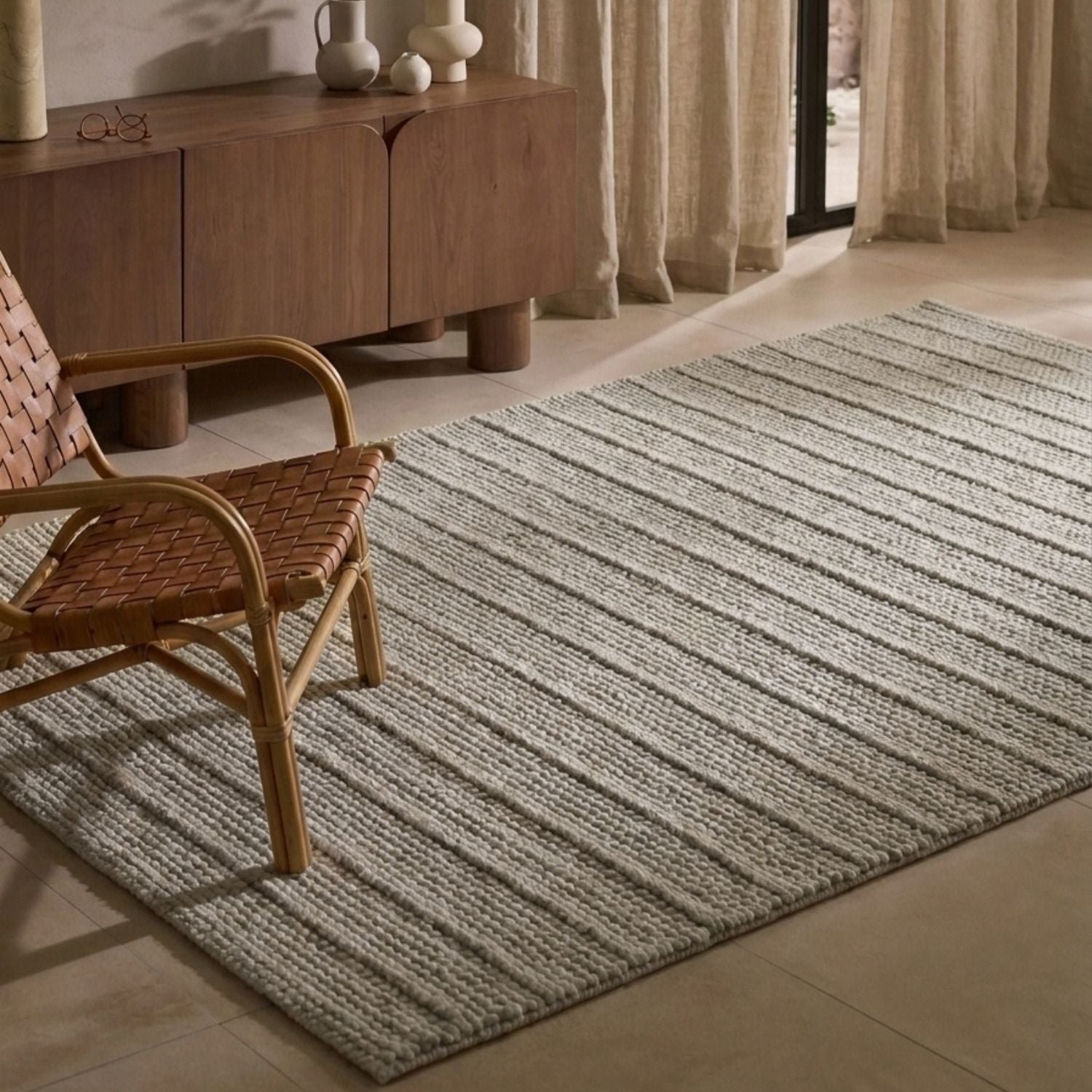 Ted Baker Grey Camden Parker Hand Woven  Striped Wool Rug - 160 x 230cm