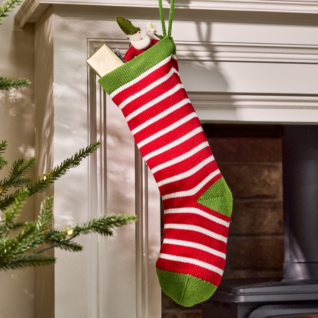 Dibor Knitted Candy Stripe Christmas Stocking - Green