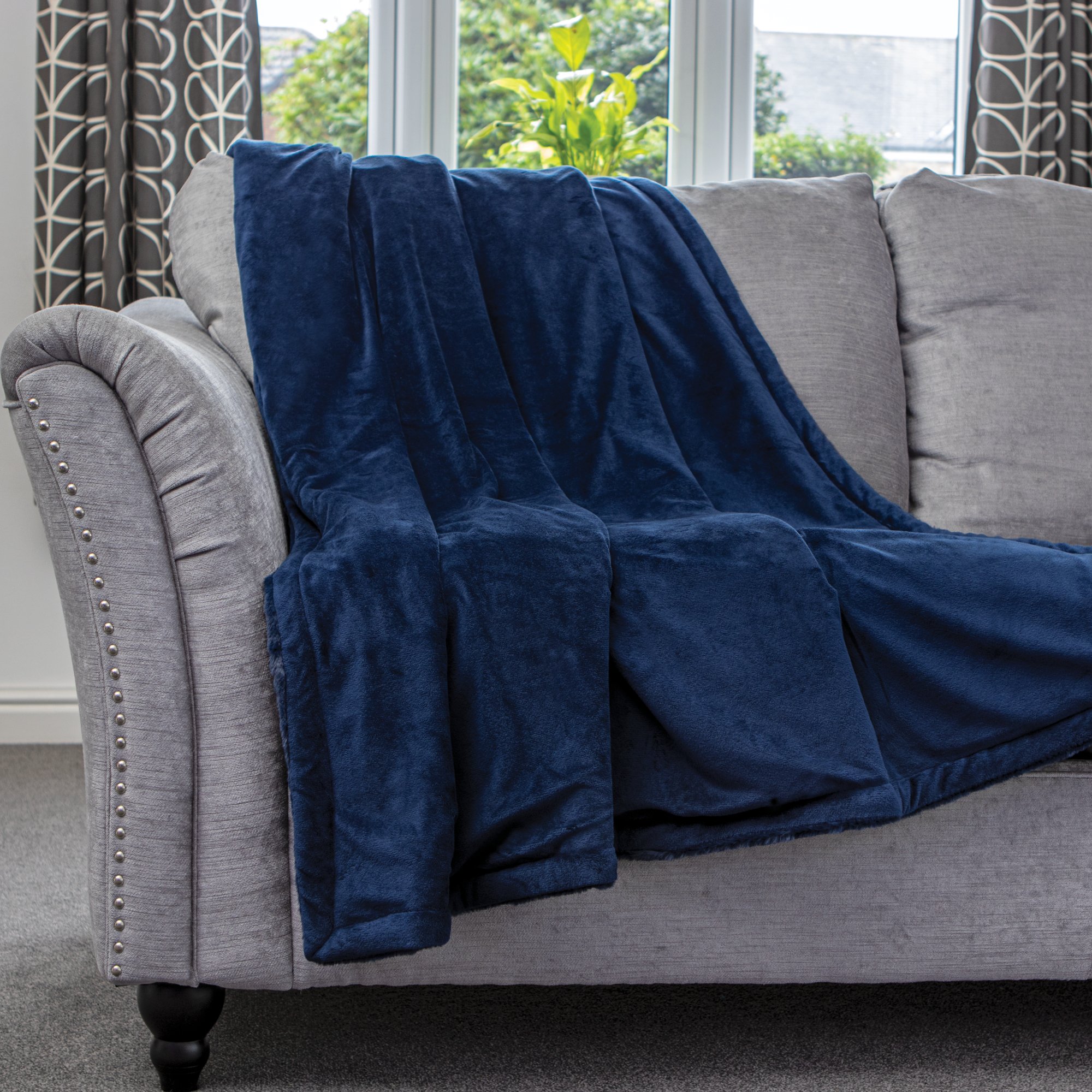 Dreamcatcher Faux Fur Fleece Blanket Throw - 160 x 130cm - Blue
