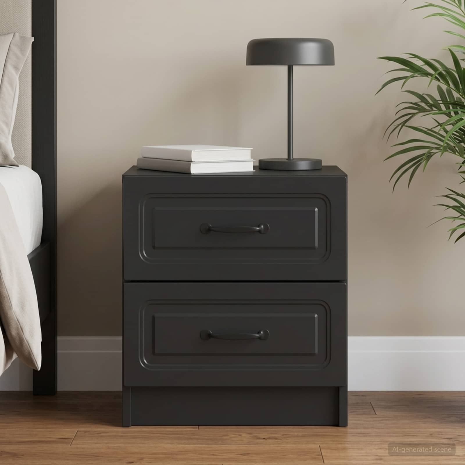 Walplus Engineered Wood Bedside Table - Black - 43 x 34.5 x 44.5 cm