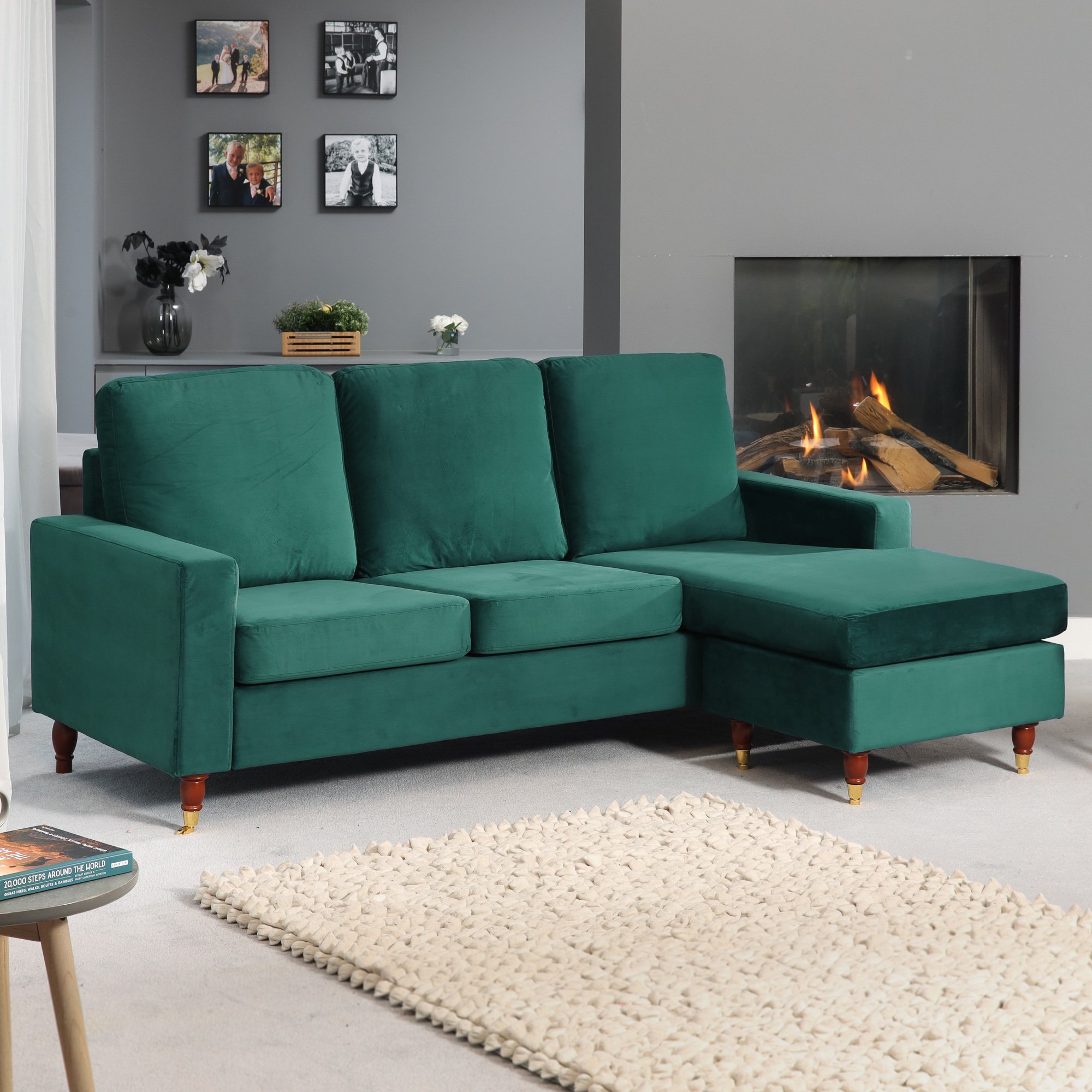 Artemis Home Hendrick Velvet Reversible Corner Sofa - Green