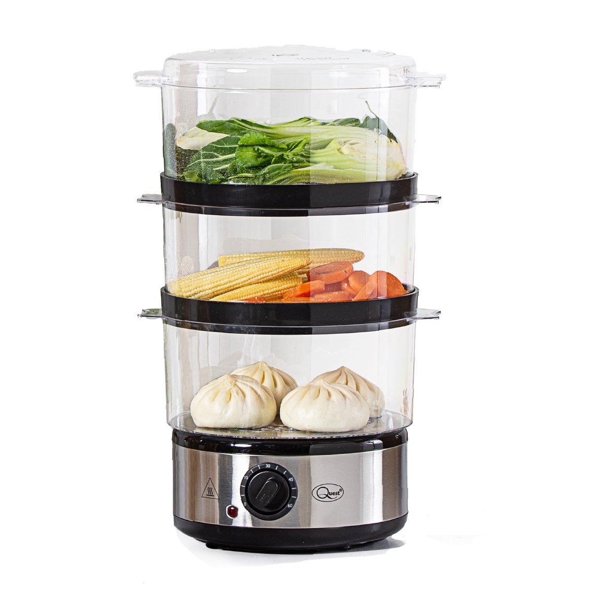 Quest 3 Tier Electric Food Steamer With 60 Minute Timer Function - Silver