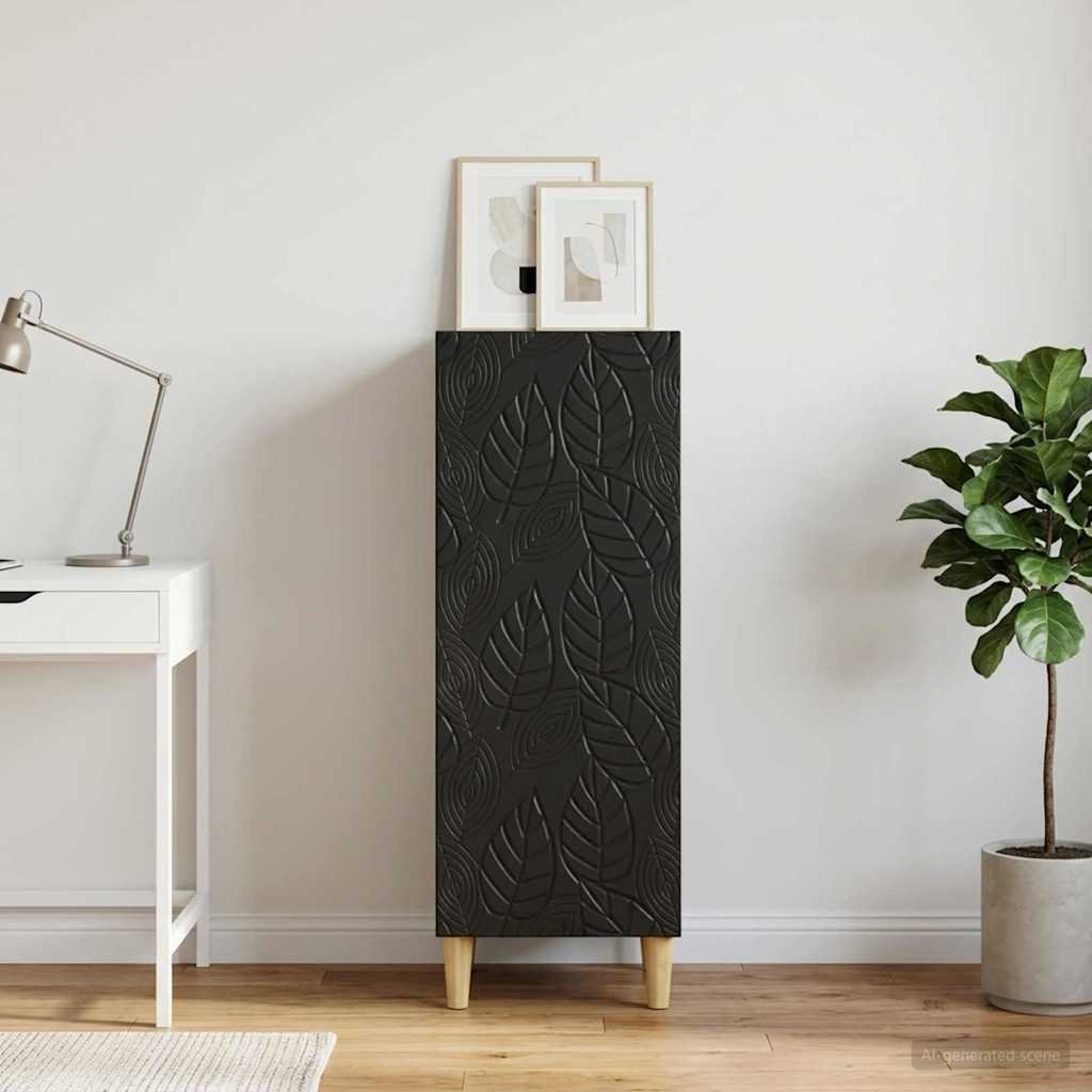 Walplus 1 Door Rectangular Engineered Wood Sideboard - Black - 33 x 34.5 x 90 cm