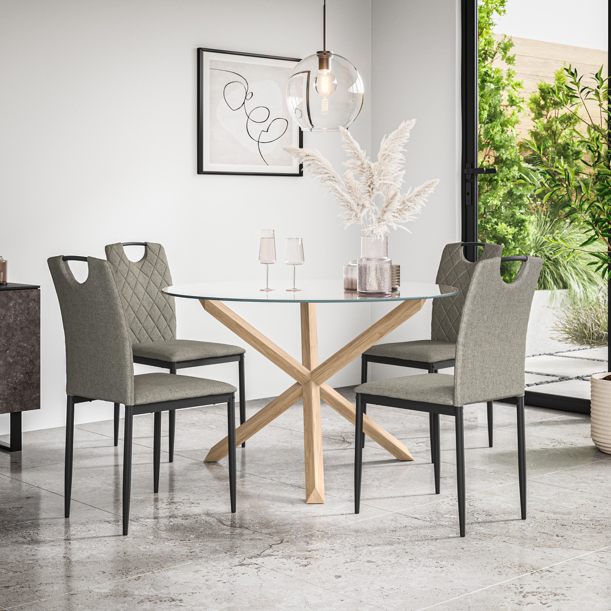 Furniture Online Malvern Monza Glass Top Dining Table & 4 Grey Chairs