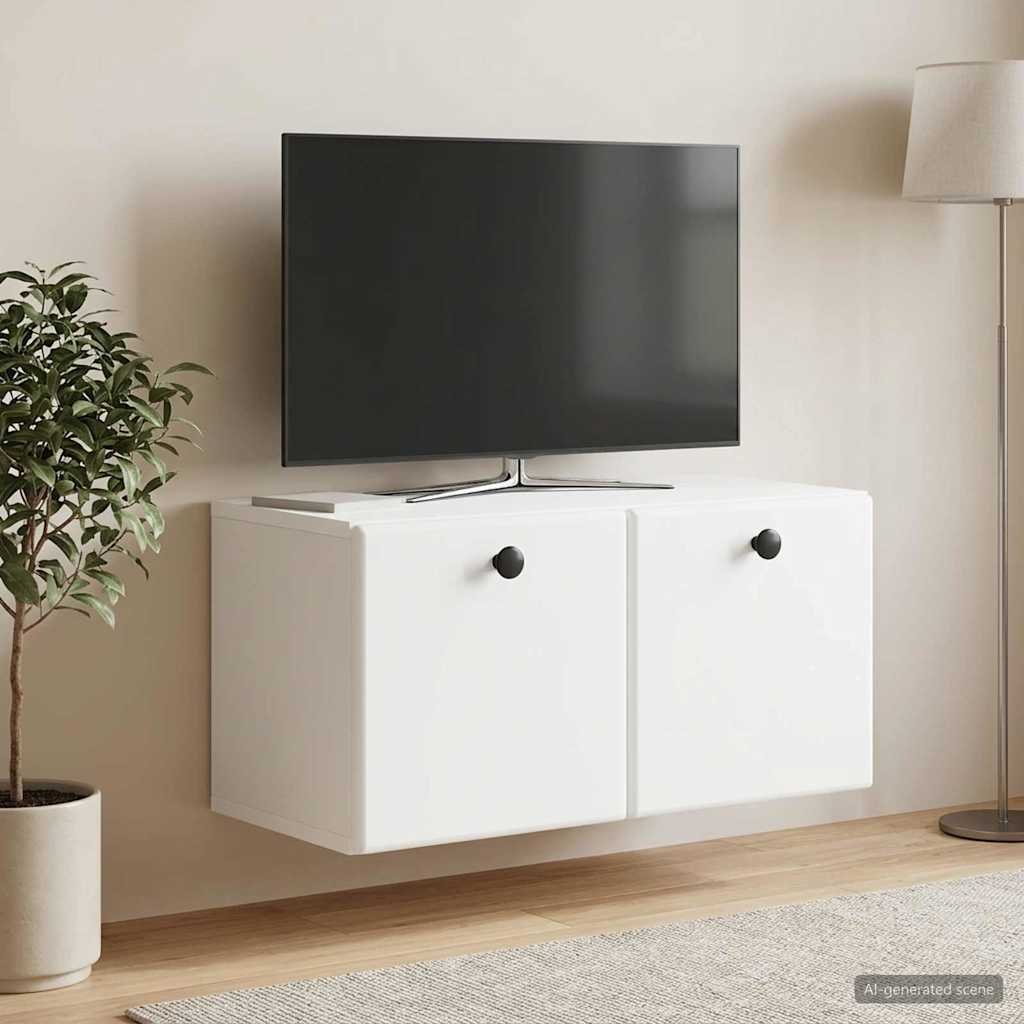 Walplus Wood Wall Mounted TV Cabinet Wall-Mounted - White - 59.5 x 31 x 30 cm