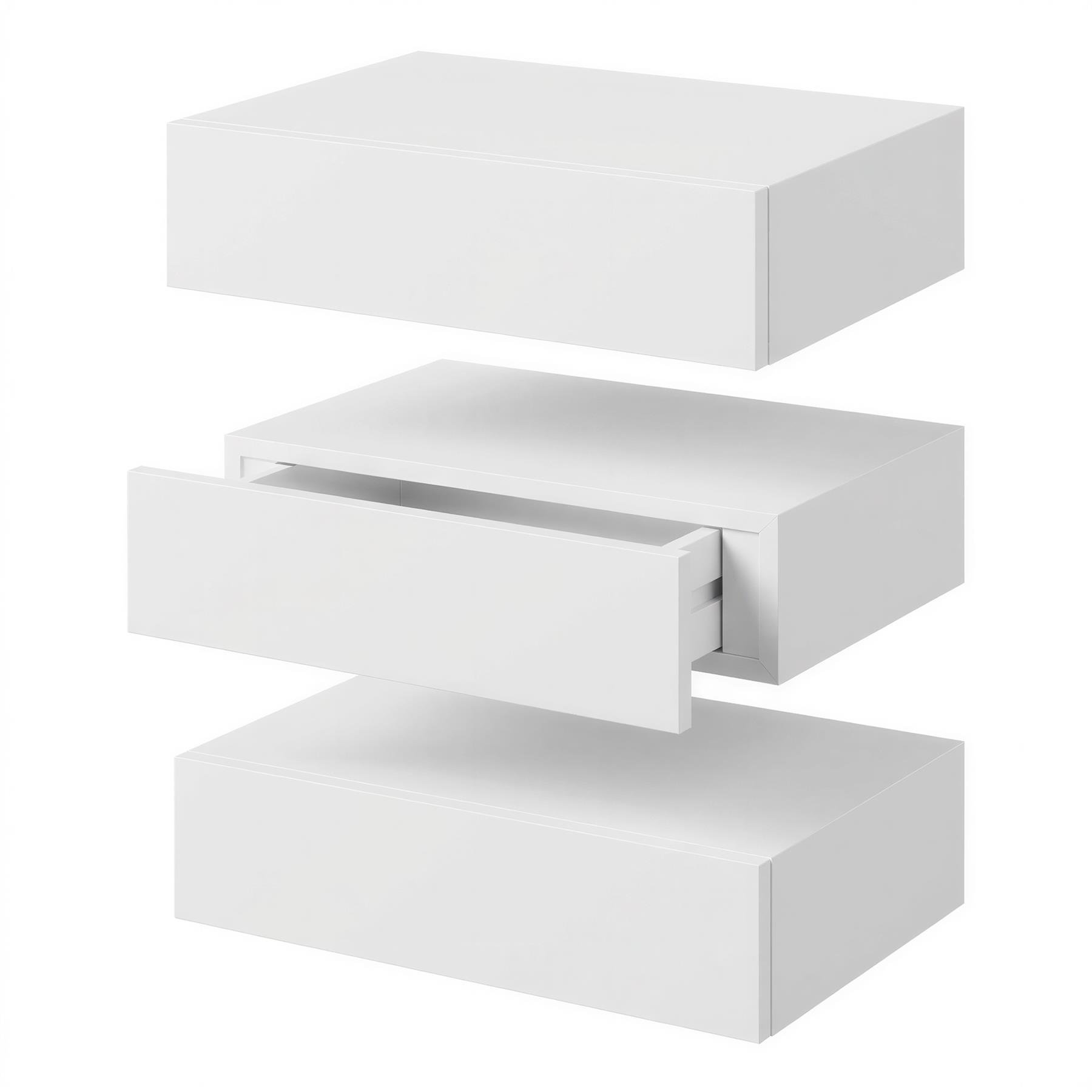 Harbour Housewares Wooden Floating Shelves with Drawer Pack of 3 - White