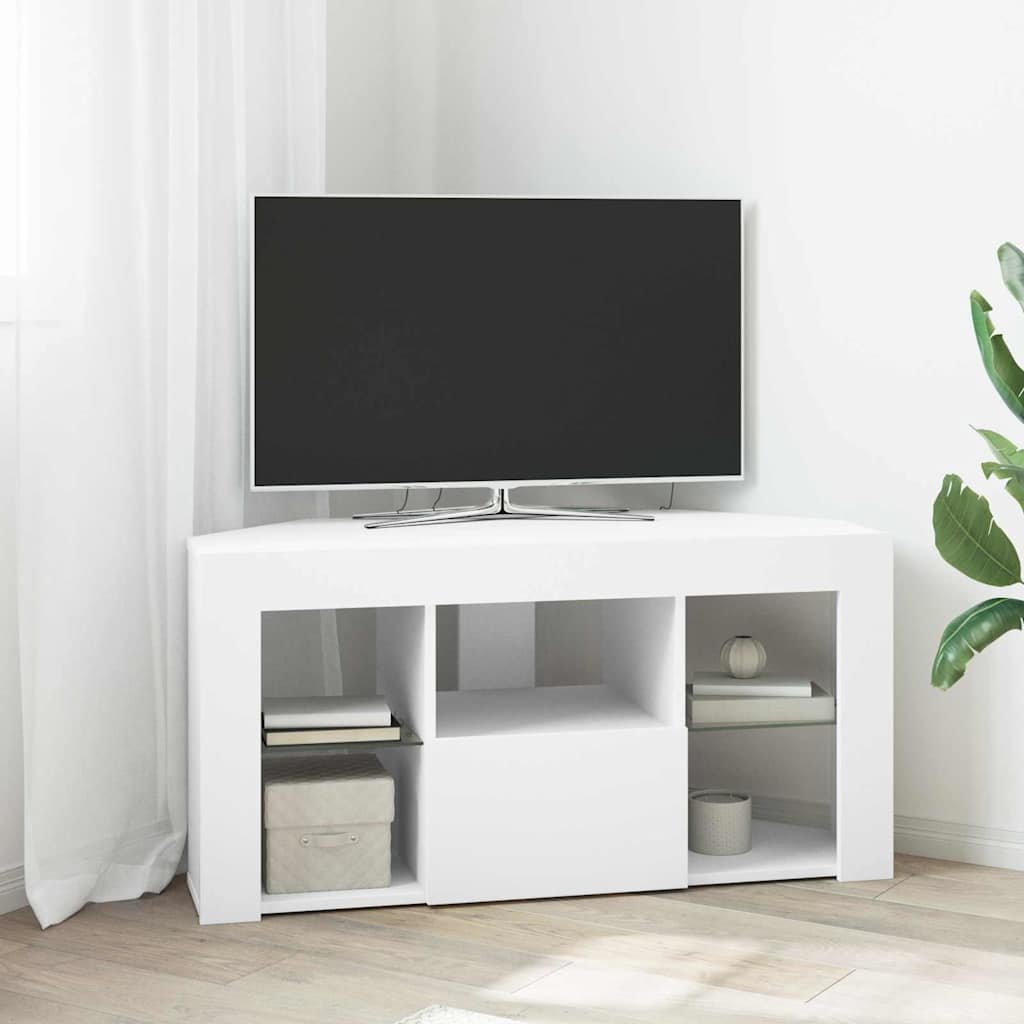 Walplus Engineered Wood LED Corner TV Cabinet - White - 100 x 40 x 50 cm
