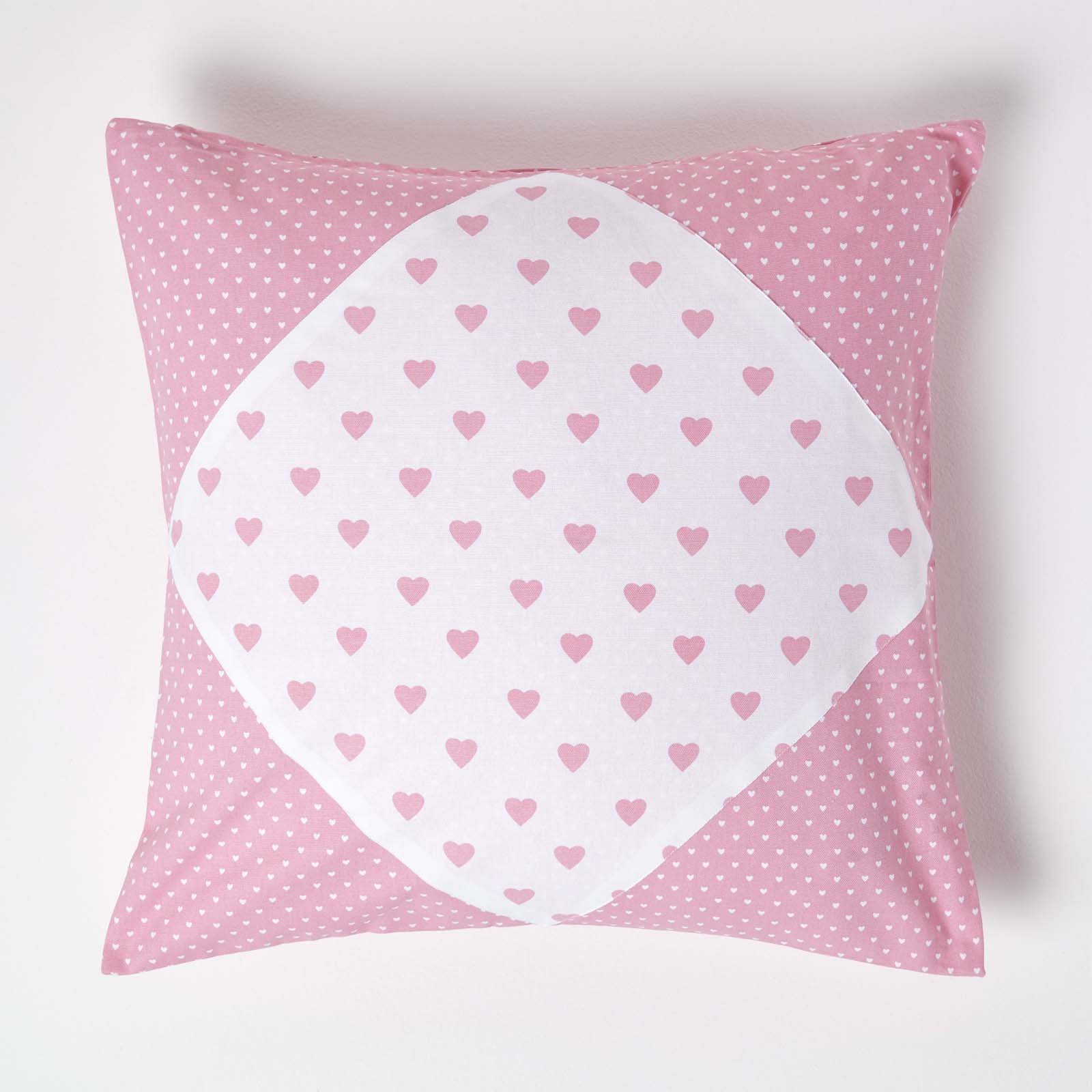 Homescapes Pink Cotton Hearts & Polka Dots Cushion Cover - 60 x 60 cm
