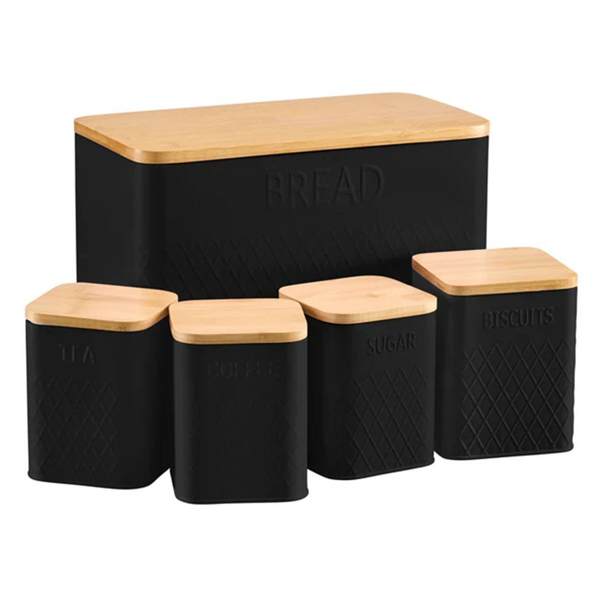 Cooks Professional 5 Piece Square Kitchen Storage Set with Bamboo Lids - Black